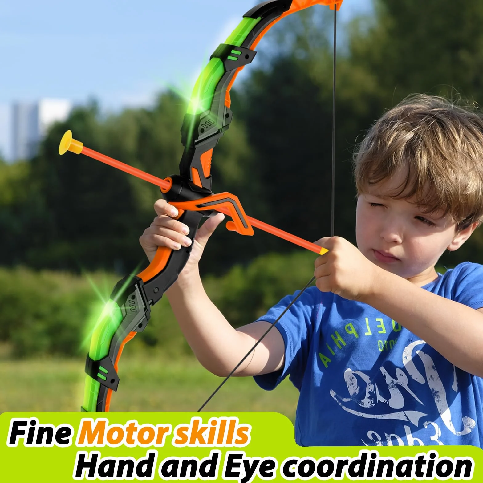 Set Arco e Frecce per Bambini con Luce LED, Giocattolo Tiro Sportivo Outdoor con Ventose e Bersaglio