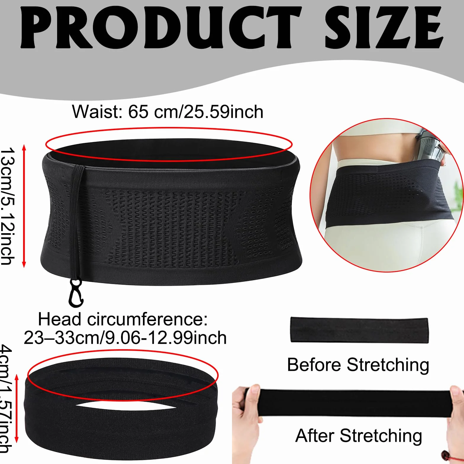 Marsupio Running Traspirante Unisex Cintura da Corsa Multifunzionale con Fascia per Capelli per Escursioni Ciclismo