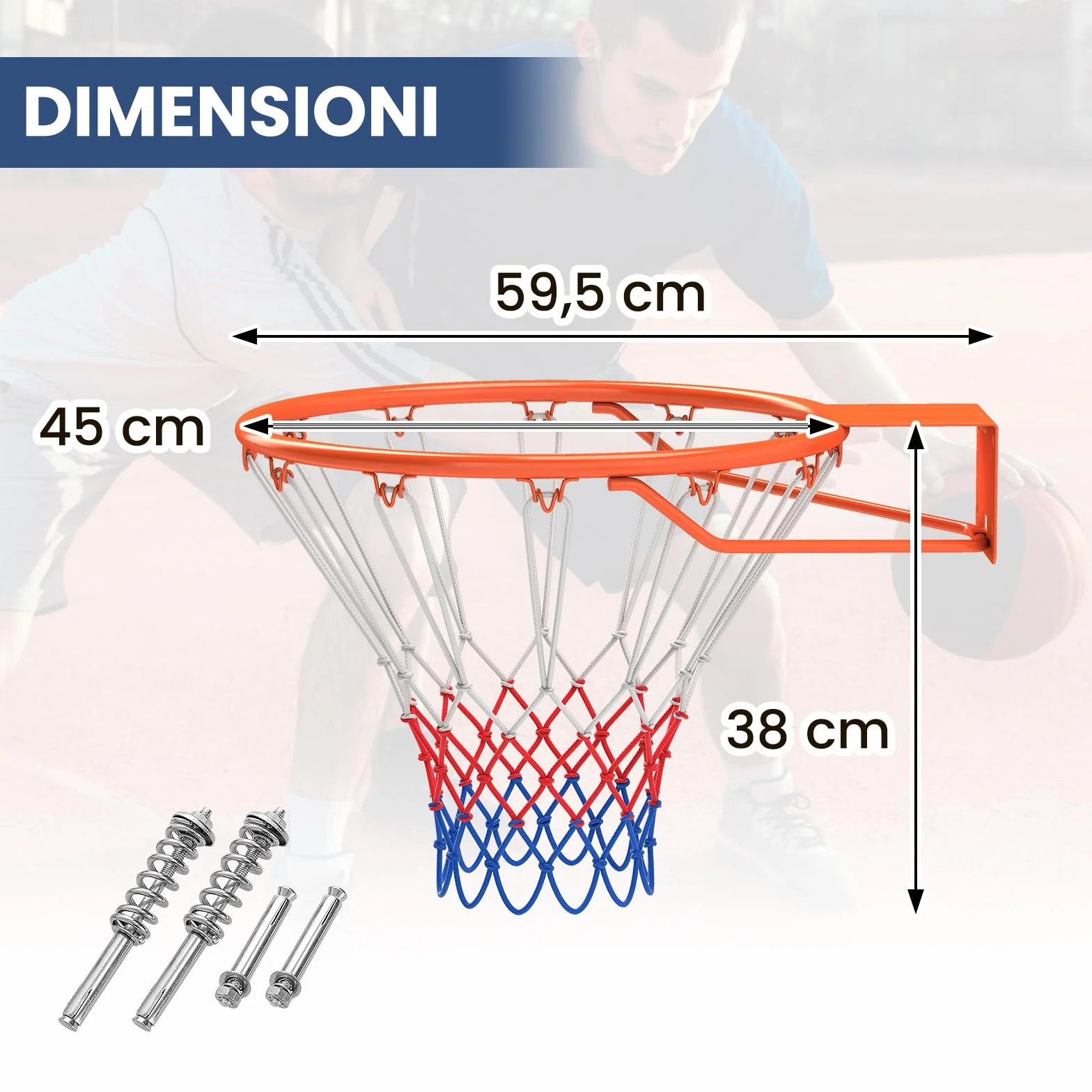 COSTWAY Canestro da Basket a Parete 45 cm, Anello Pallacanestro Muro Doppia Molla, Rete Resistente