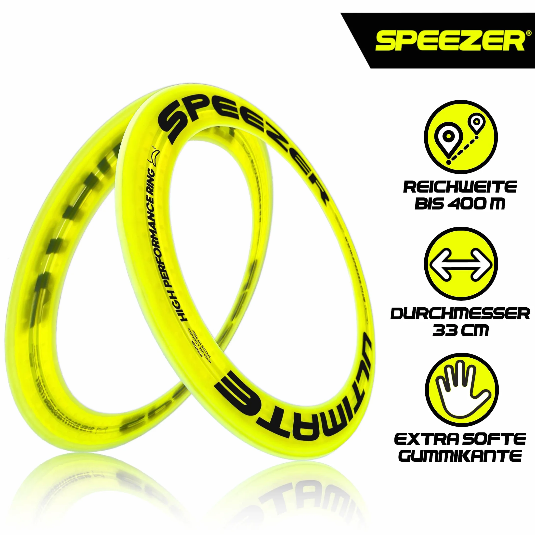 SPEEZER® Ringo da lancio giallo neon 33 cm diametro - gioco all'aperto portata 400 m