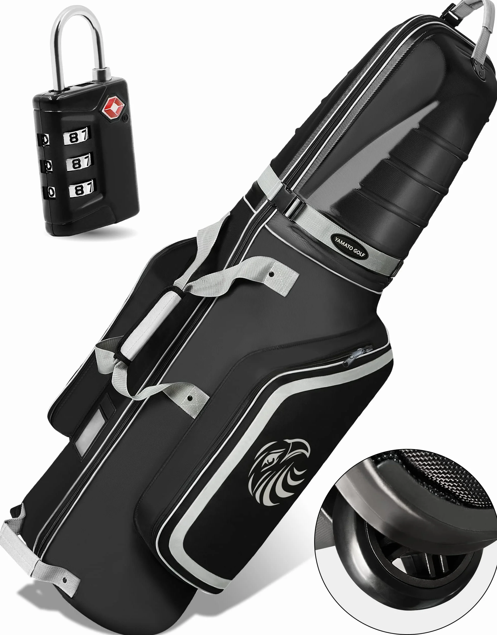 Yamato Borsa da viaggio da golf in ABS con guscio rigido, custodia da viaggio per mazze da golf, compagnie aeree, borse da viaggio con ruote con serratura approvata TSA, regalo perfetto per golfisti