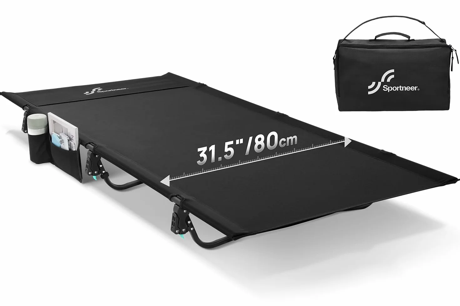 Sportneer Lettino da campeggio pieghevole 80 cm extra largo compatto con tasca laterale leggero