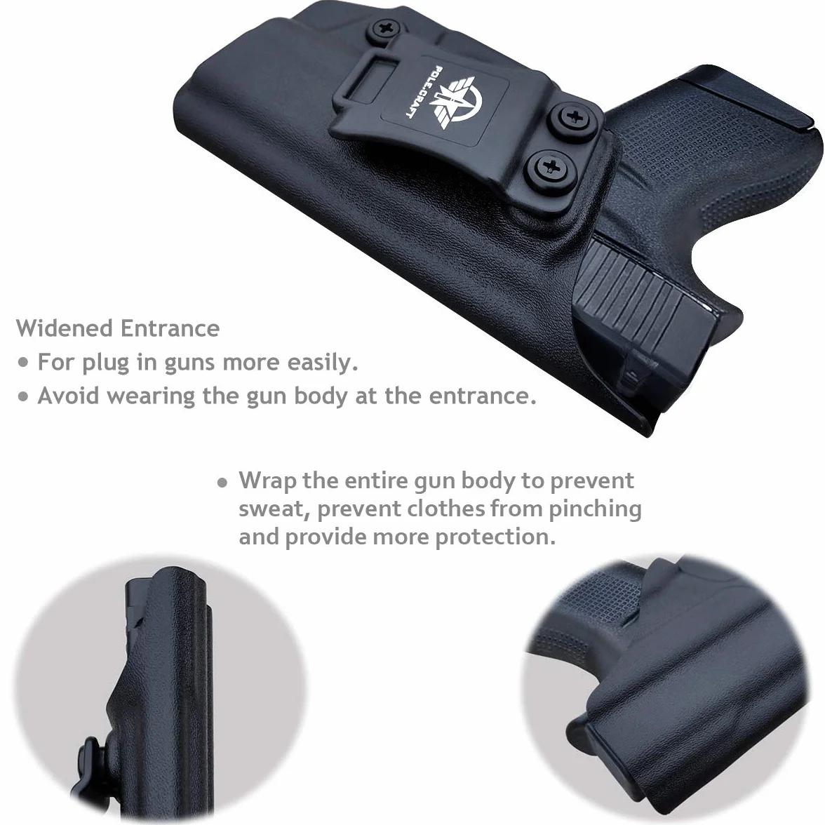 Glock 43 Fondine, Glock 43x Holster IWB Kydex Holster Custom Fit: Glock 43 / Glock 43X (Gen 1-5) Pistol - Cintura interna nascosta per il trasporto - Copertura Mag bottone - Ingresso allargato