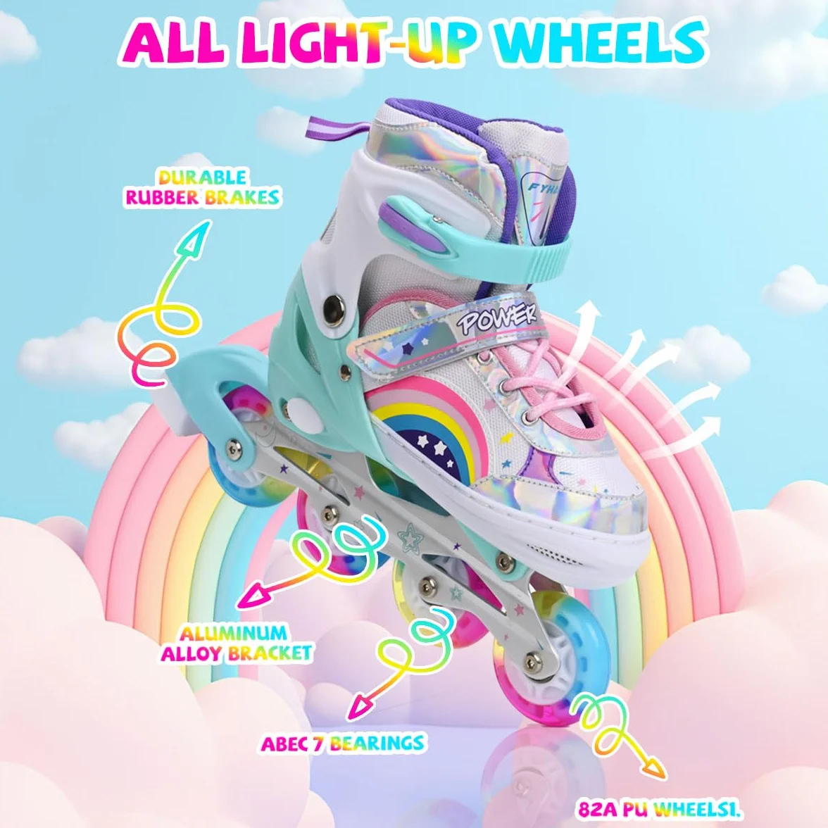 Arcobaleno Pattini in Linea Bambina Regolabili 8 Ruote Illumina Pattini in Linea per ragazze e ragazzi, per uso interno ed esterno