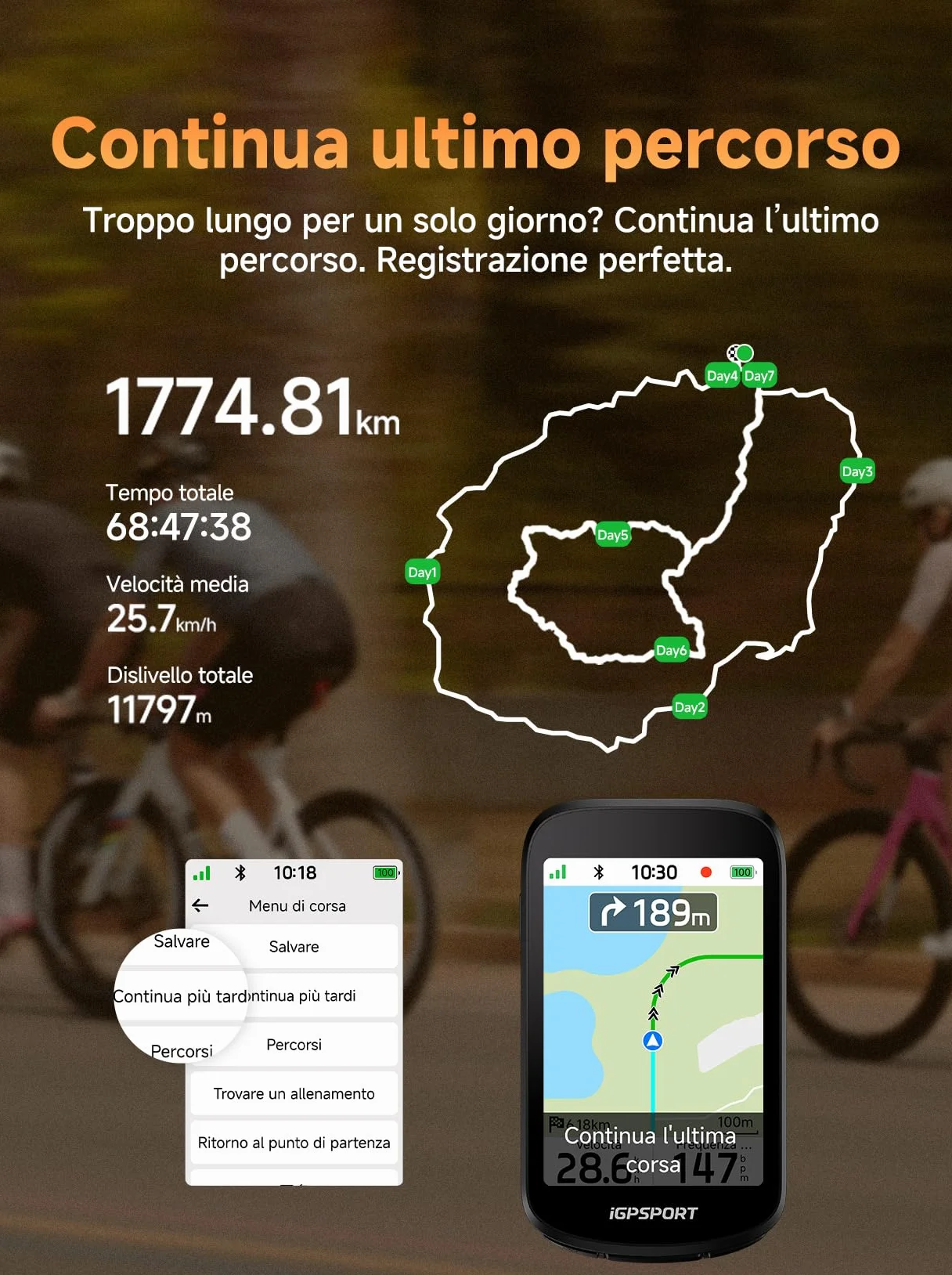 iGPSPORT BSC500 Ciclocomputer GPS per Bici, Schermo Touch 3,3", Navigazione Vocale, Campanello Elettronico