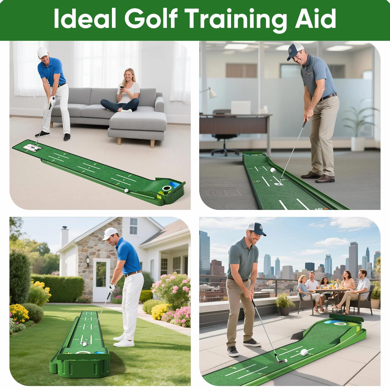 WildFun Tappetino per il putting green da golf con porte e specchio per il putting, tappetino per il putting da golfs per uomini che giocano a golf a casa o in ufficio