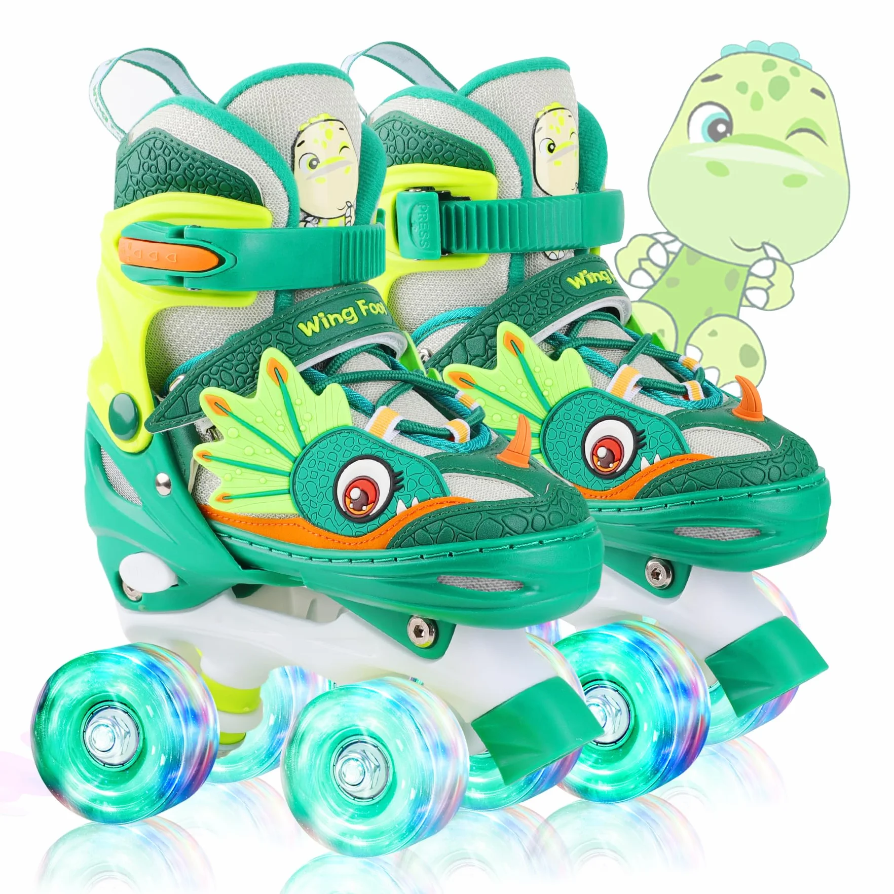 Pattini a Rotelle Bambina Dinosauro Regolabili con Ruote LED Rosa XS/S/M