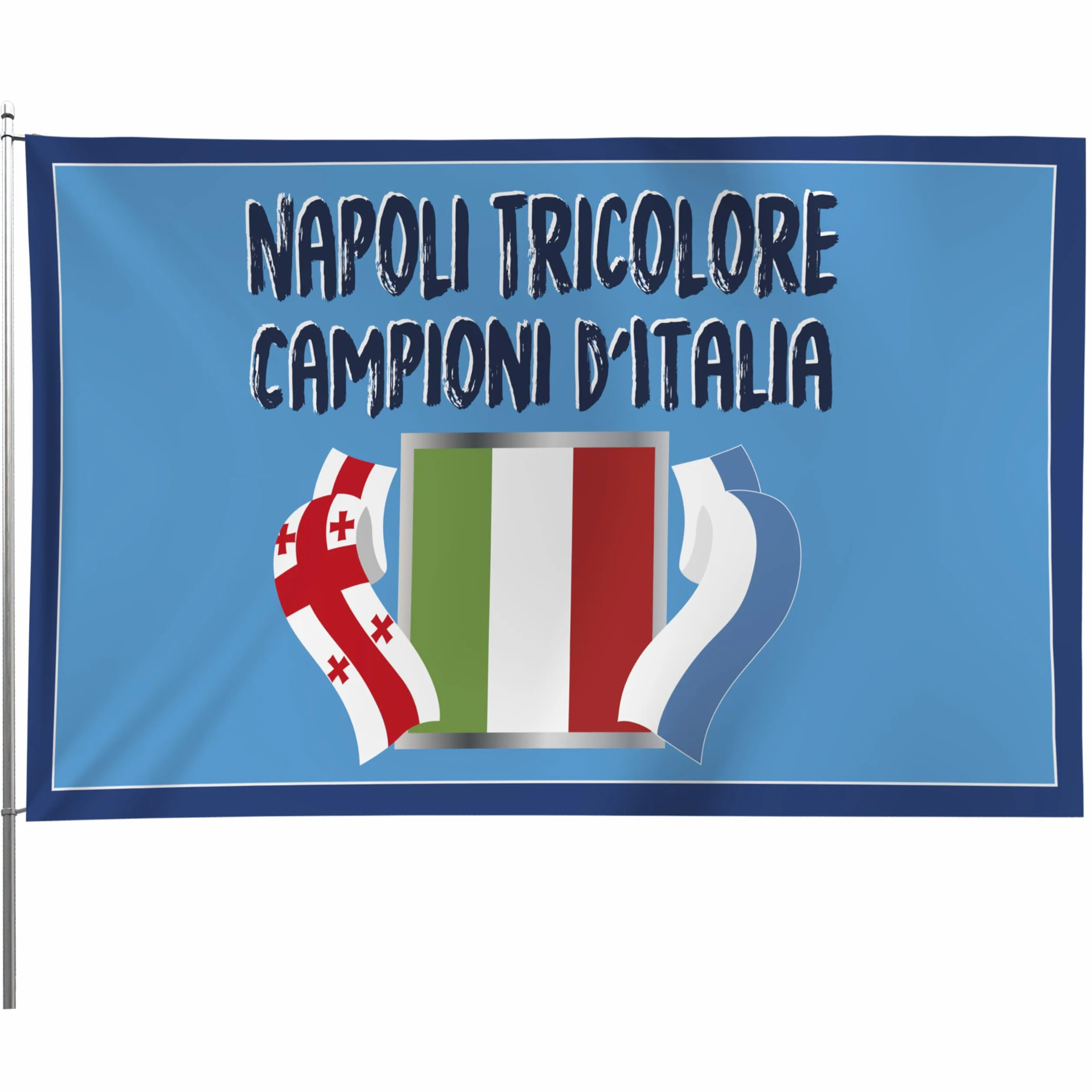 Bandiera Popolo di Napoli 2025 90x150 cm Gadget 4° Tricolore Regalo Tifoso Calcio