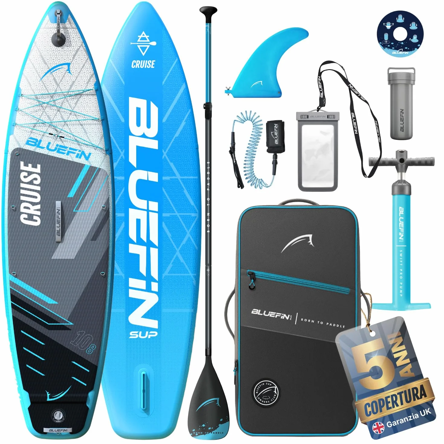 Bluefin Cruise 10'8 Paddleboard gonfiabile Premium Pacchetto Deckpad antiscivolo leggero 6'' spesso Tavola da paddleboard Stand up up Board