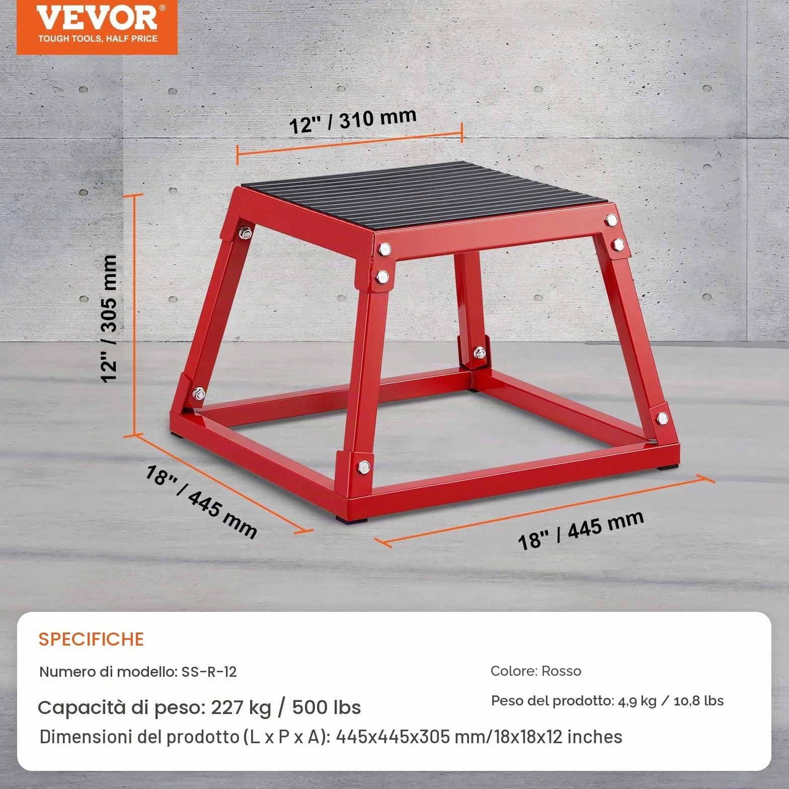 VEVOR Box Pliometrico 305mm Piattaforma Pliometrica Carico 227 kg Jump Box Allenamento Fitness Crossfit