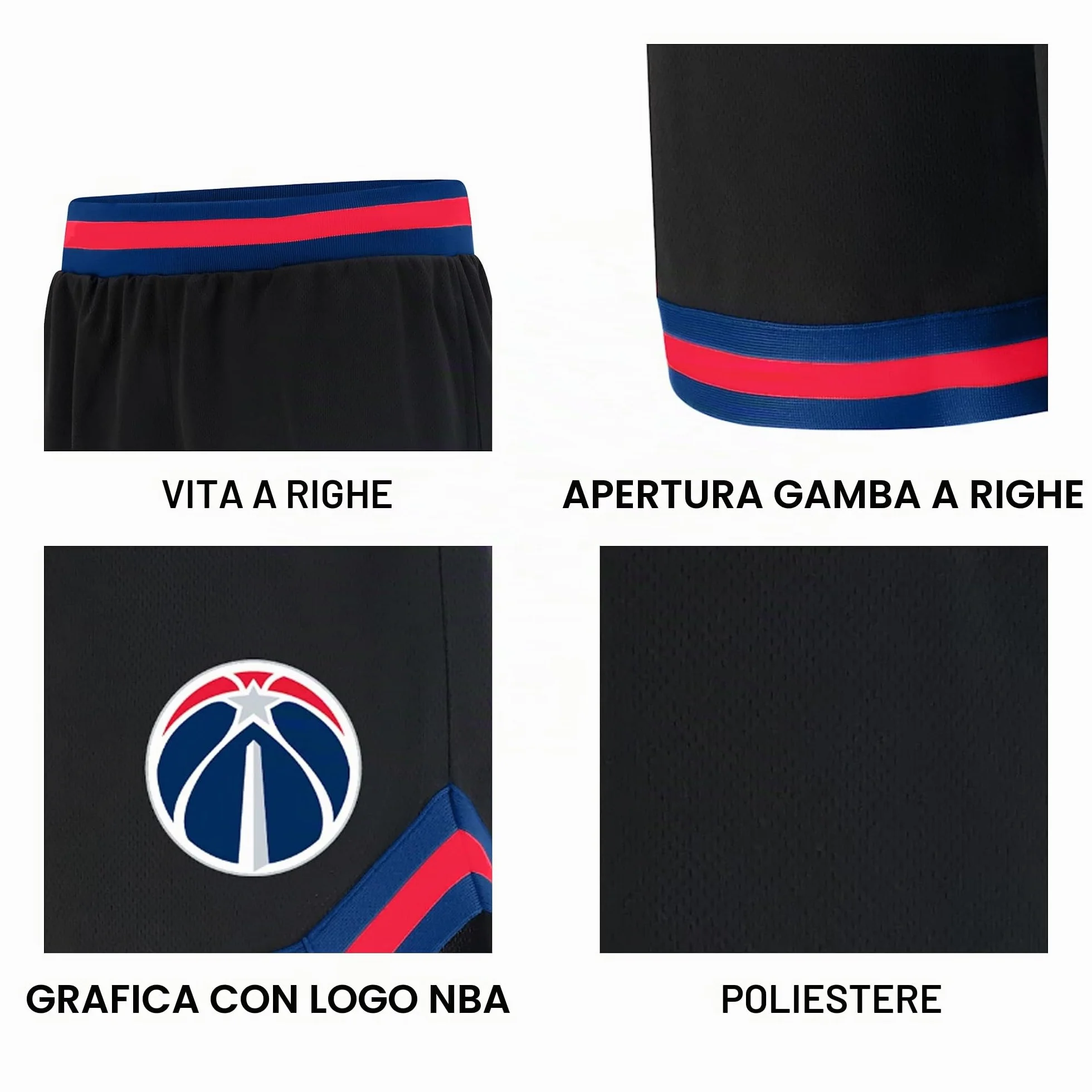 NBA Ultra Game GSM3547F Woven Team Logo Poly Mesh Basket Shorts Nero, M