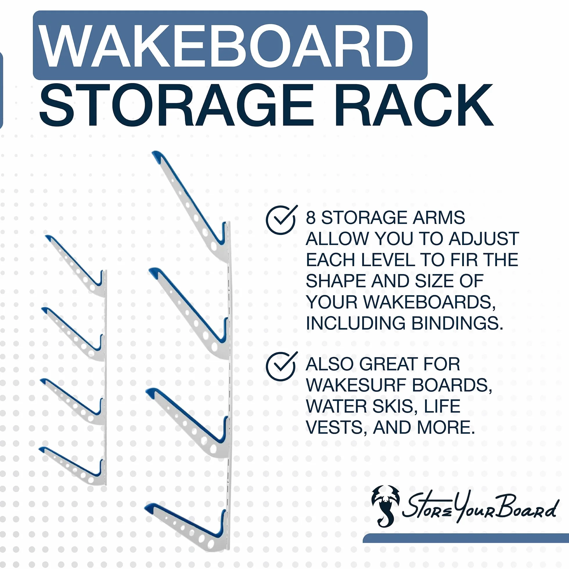 Supporto a parete per Wakeboard regolabile in metallo 4 posizioni StoreYourBoard