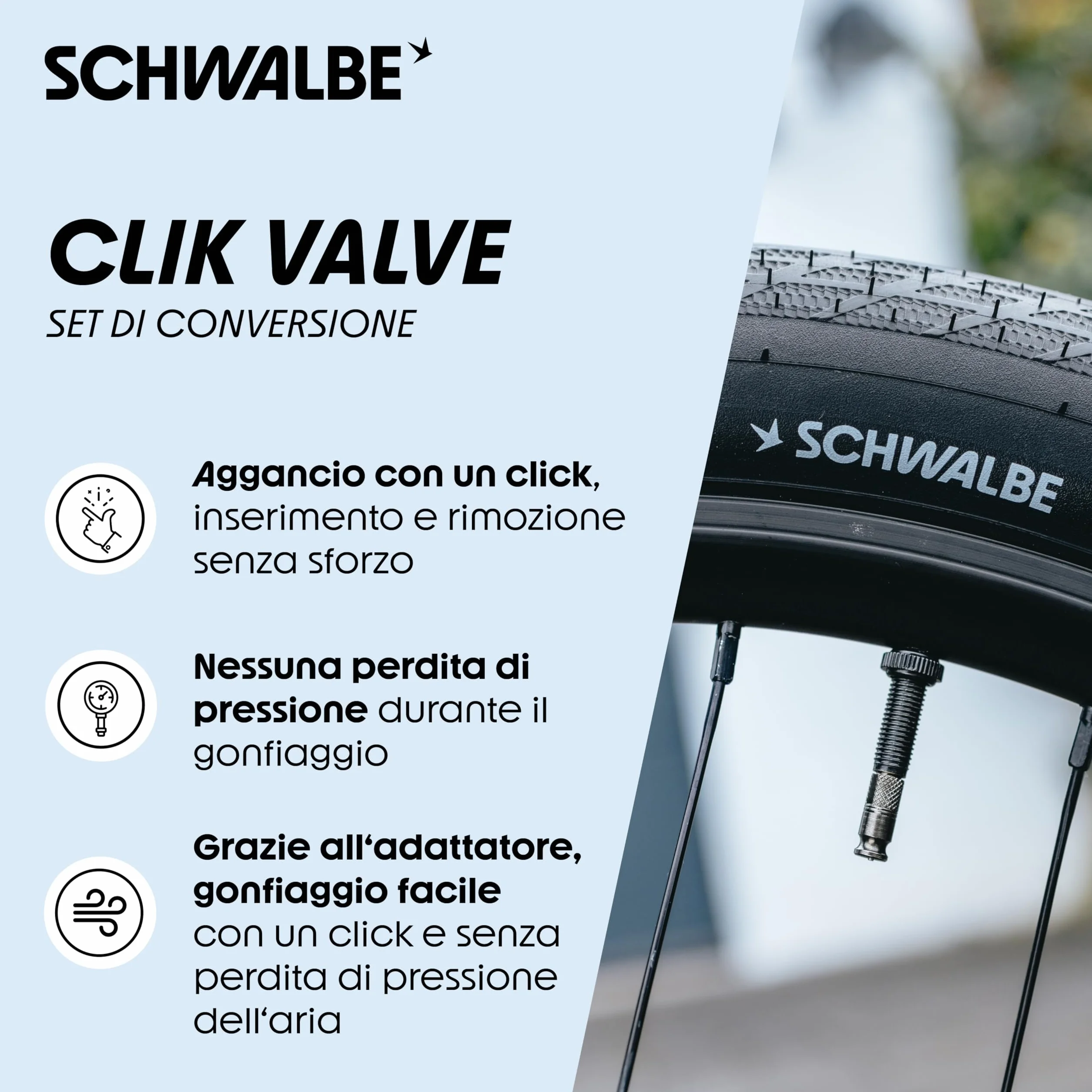 Schwalbe Clik Valve Conversion Set – Kit di conversione per valvole pneumatici