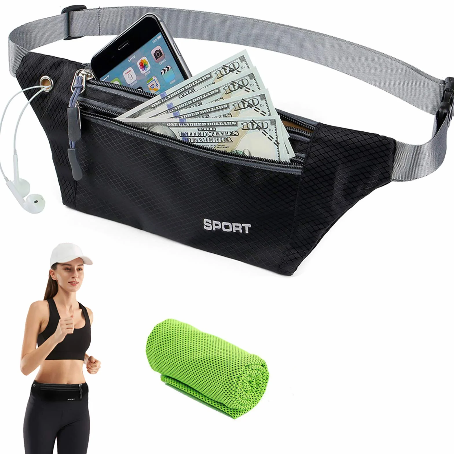 Marsupio Sportivo Impermeabile Running con Tasca Cintura per Portafoglio Chiavi Smartphone Jogging Trekking Bicicletta