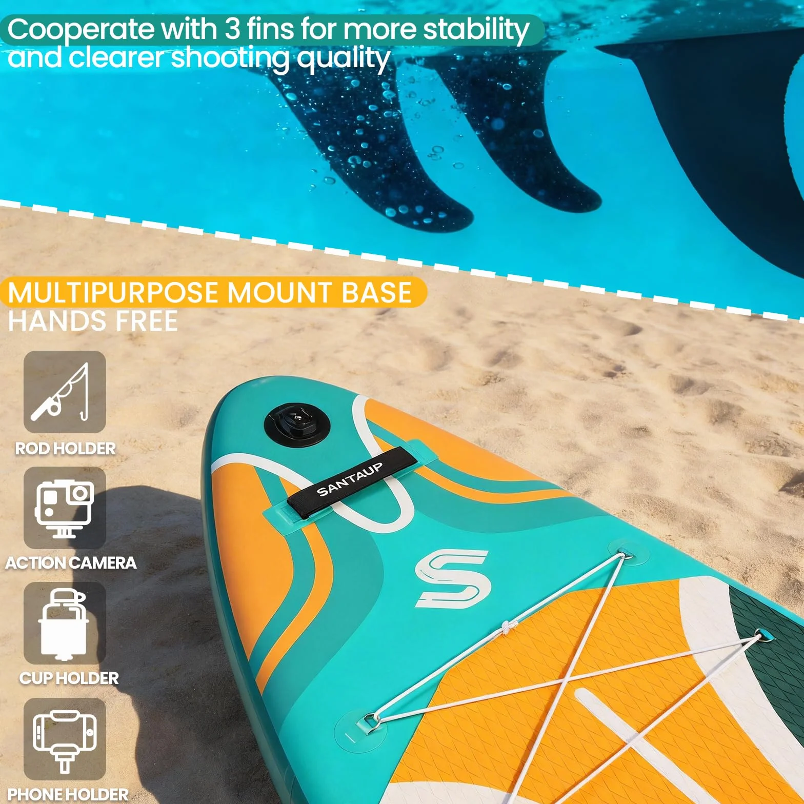 Tavola gonfiabile stand up paddle blu con accessori antiscivolo per adulti e ragazzi
