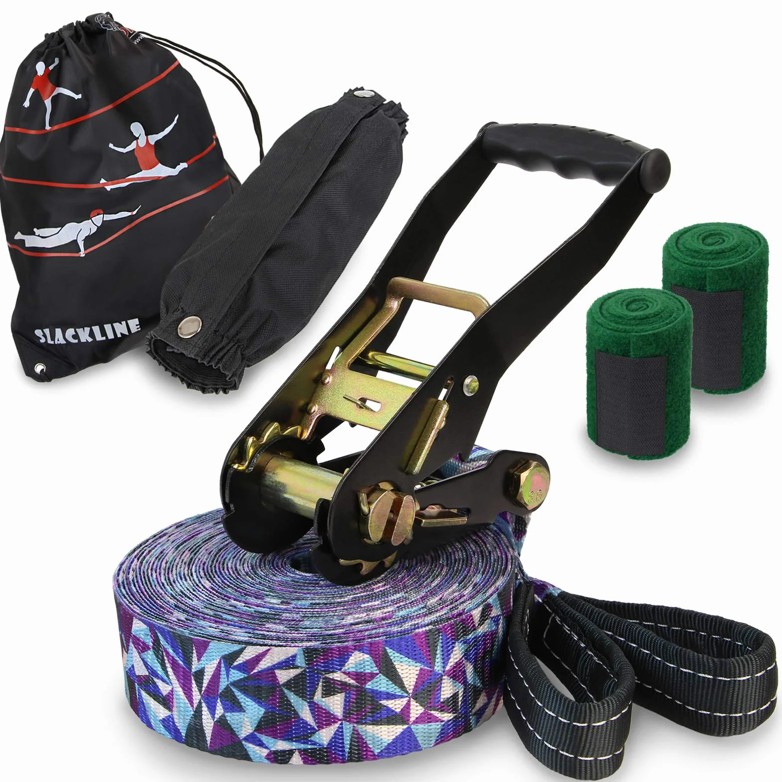 ALPIDEX Slackline Set 15 m z protekcją drzewa i cricchetto dla dzieci i dorosłych
