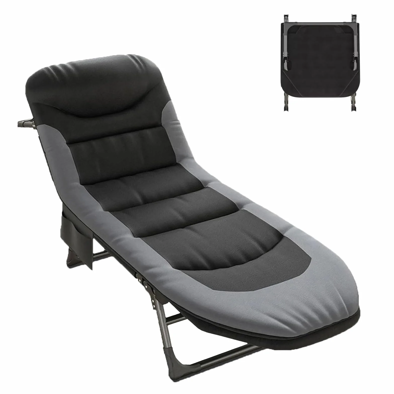 Lettino da Campeggio con Cuscino, Schienale Regolabile in 6 Posizioni, Letto Campeggio Adulti, 190 X 65 X 30 cm, Brandina Campeggio Pieghevole per Campeggio, Giardino, Balcone(1)