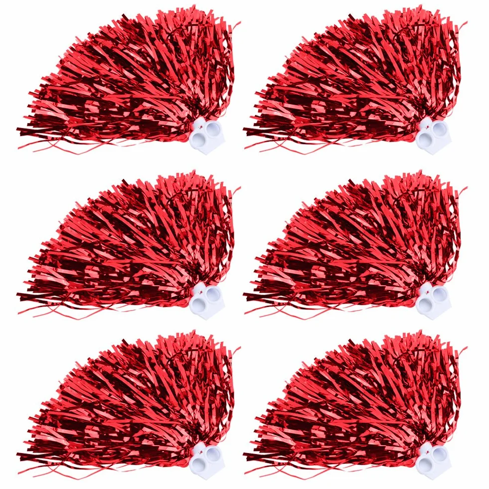 BORDSTRACT Pompon da cheerleader 6 pezzi 7 colori lamina metallica Rosso