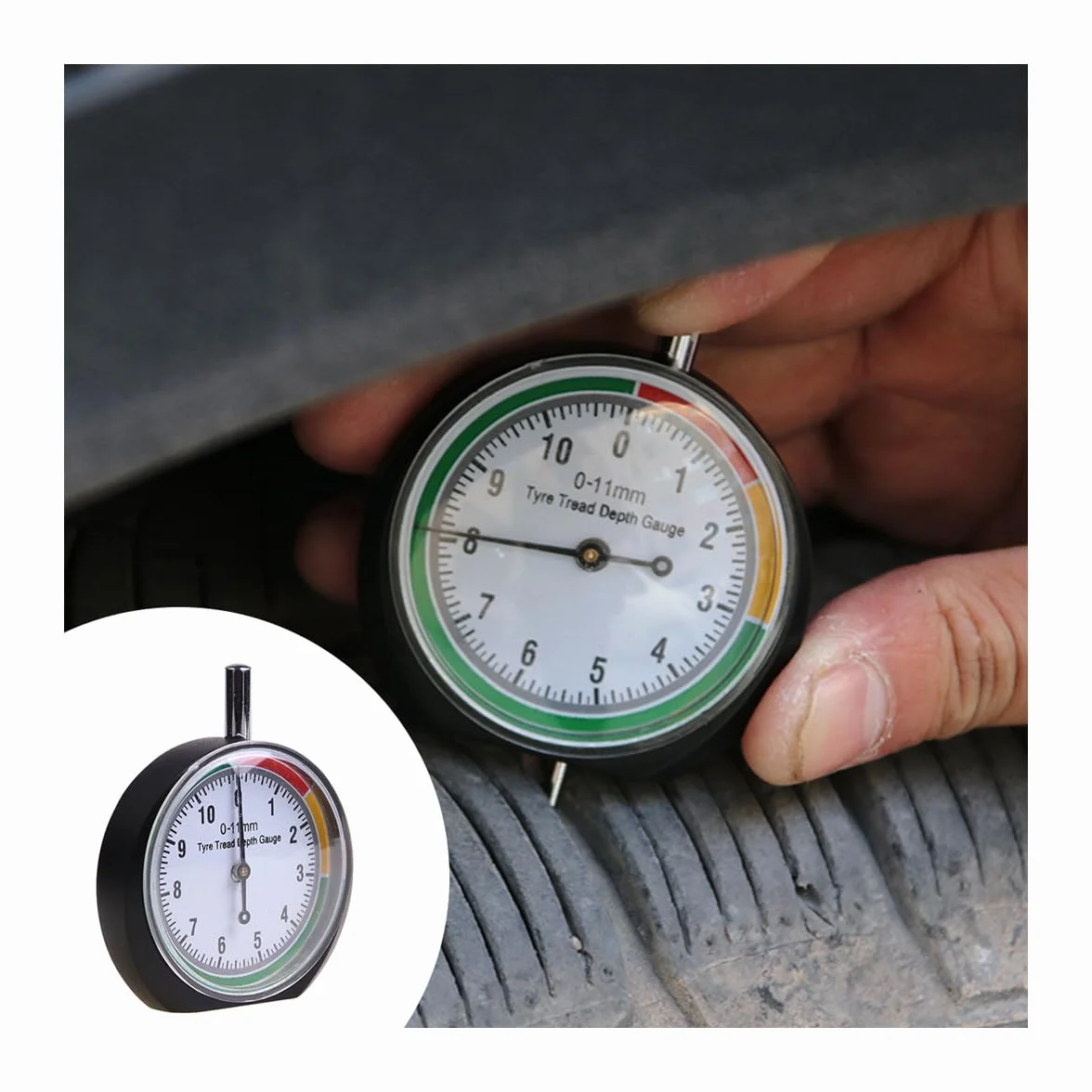 JNNJ Quadrante Misuratore Battistrada Pneumatici, Veicolo Quadrante Pneumatico Strumenti, Battistrada 0-11MM Diametro, per Auto, Moto, Motociclett, Biciclette, Professionale, Universale Pratico