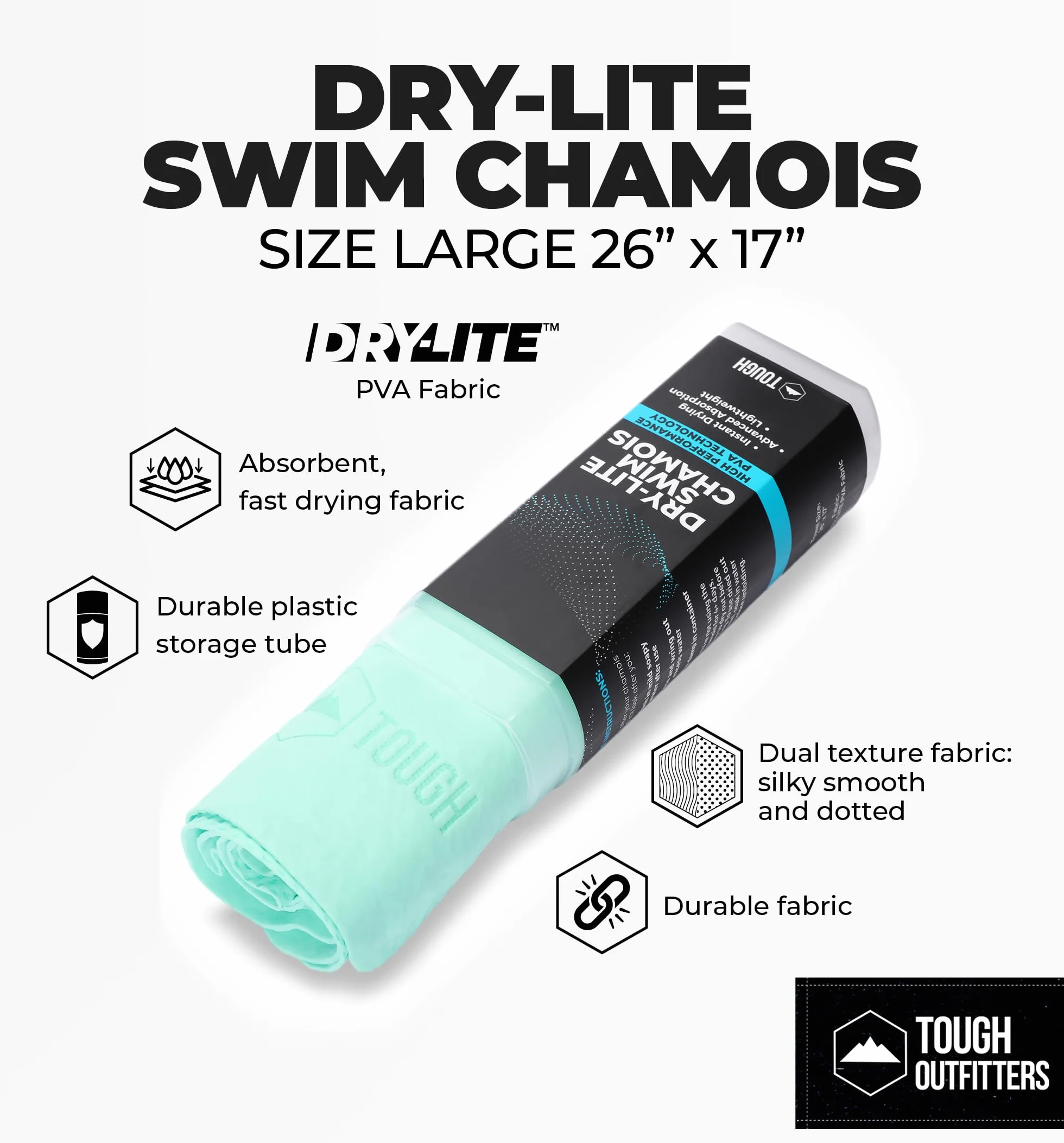 Tough Outfitters Asciugamano da nuoto in tessuto shammy ad asciugatura rapida PVA 66 x 43 cm