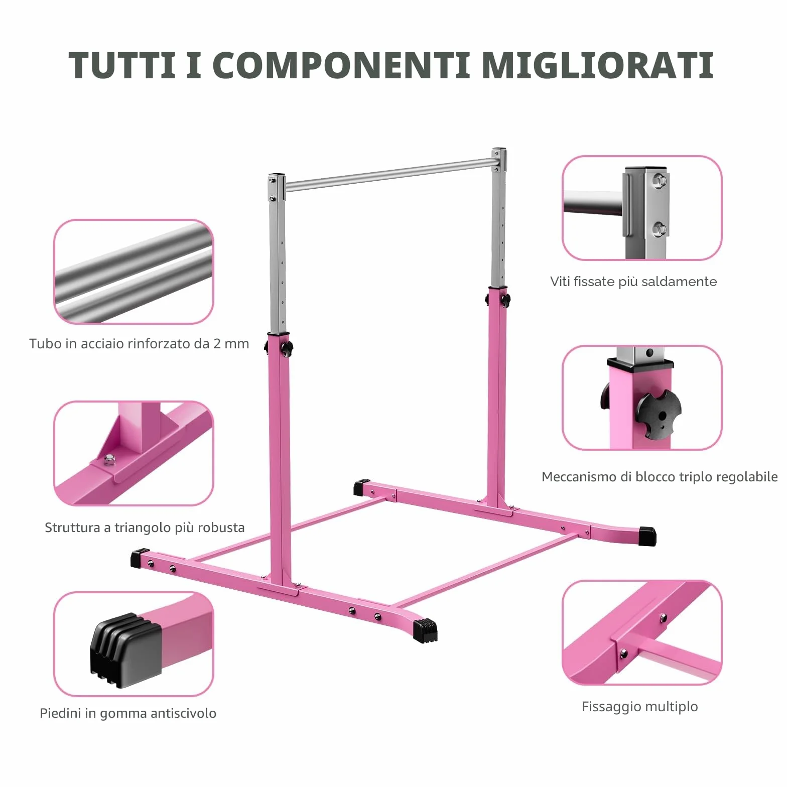 Mosebears Barra da ginnastica per bambini, struttura in acciaio, altezza regolabile 7,6 cm - 1,7 m