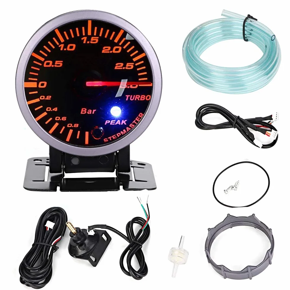 turbo gauge + Manometro Turbo Boost, 2.5 pollici 60mm 3.0 Bar LED Modifica auto Turbo Boost Indicatore misuratore DC12V