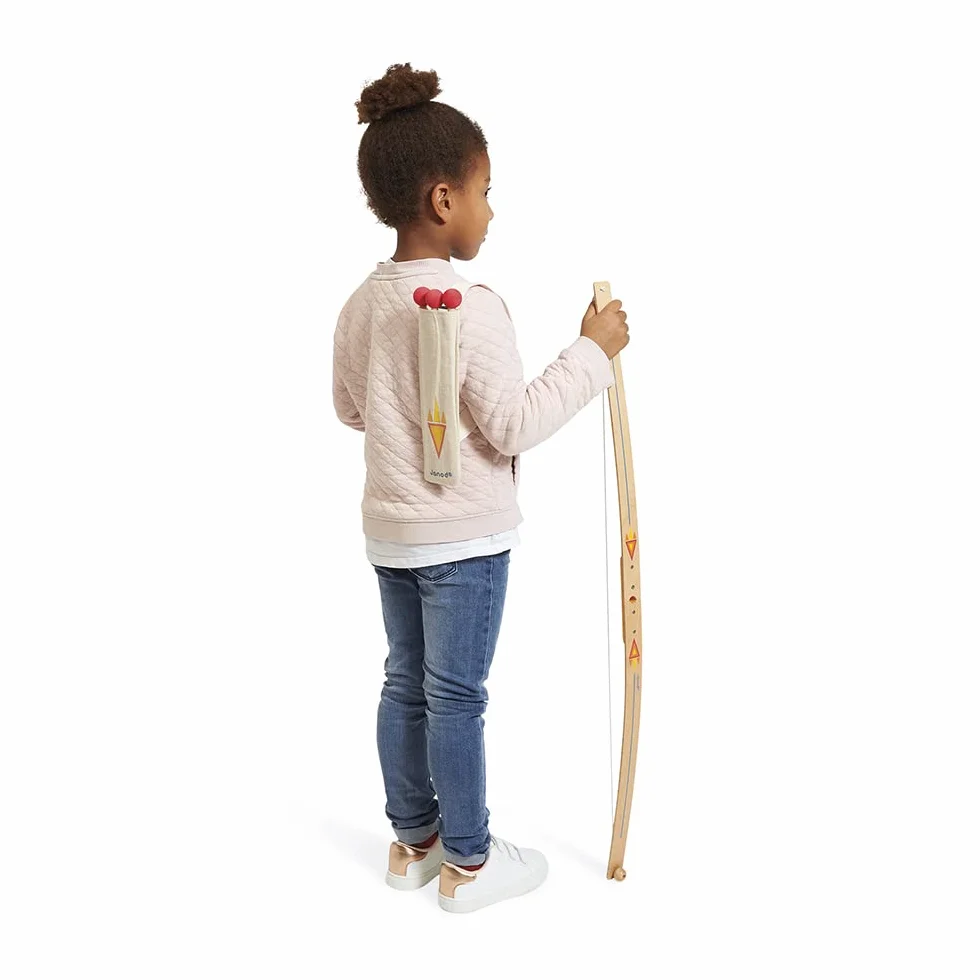 Janod Set Tiro con l'Arco in Legno con 3 Frecce Faretra e 4 Bersagli Gioco all'Aperto