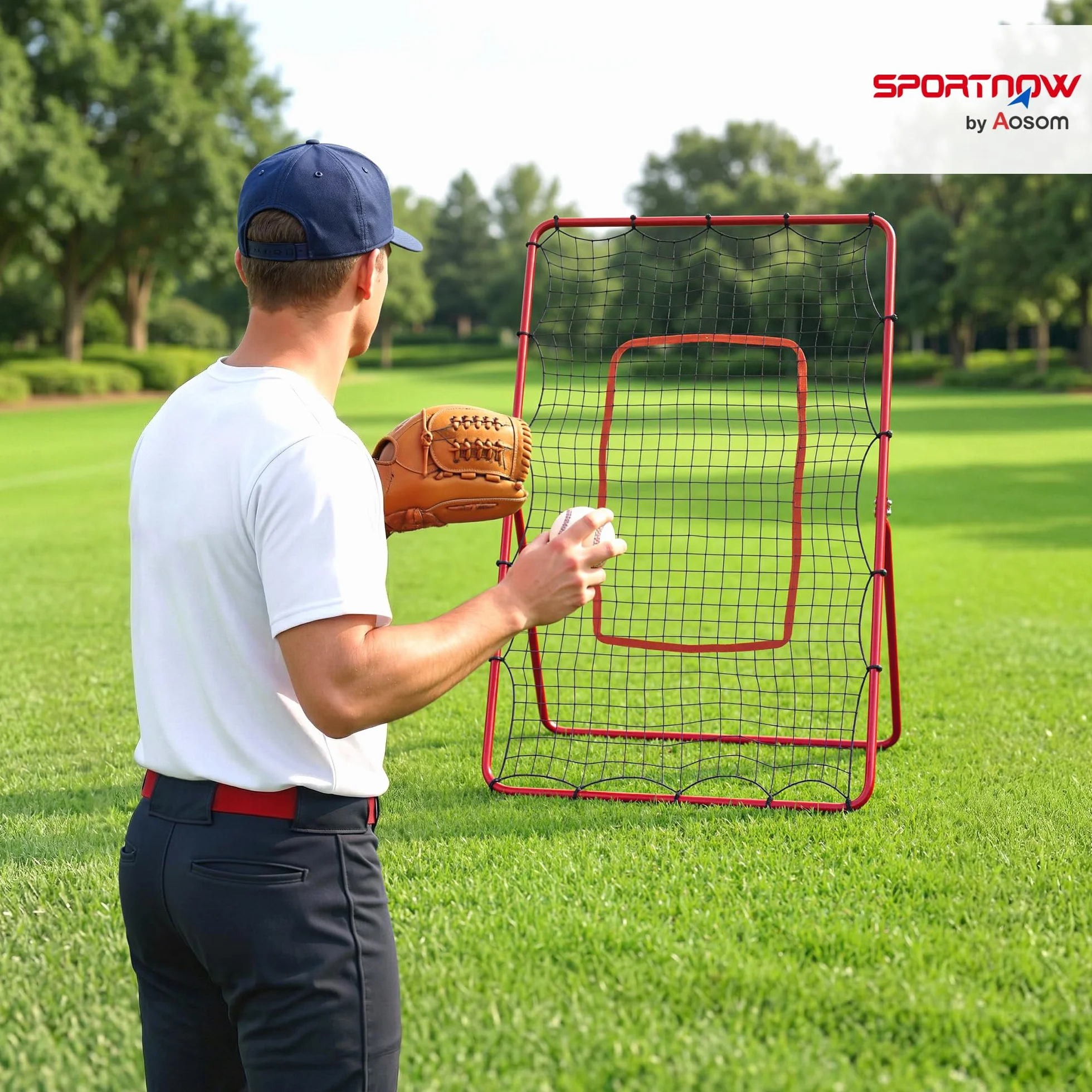 SPORTNOW Rete da Rimbalzo Baseball, Rebounder Portatile con 4 Angolazioni Regolabili per Calcio, Baseball, Softball, Lacrosse