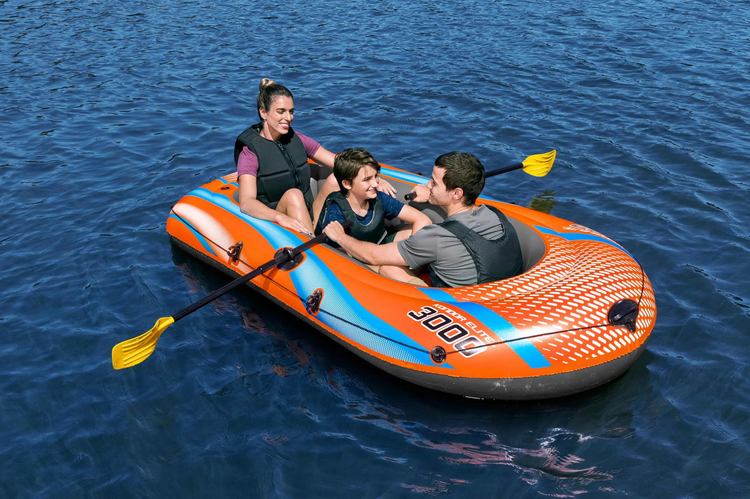 Bestway Inflatable Boat, Kondor 3000, 3 Persons, Raft Set with Oar and Hand/Foot Pump, Heavy Duty Handles and Interlocking Valves, 8.1” x 48”, 2.46m x 1.22m