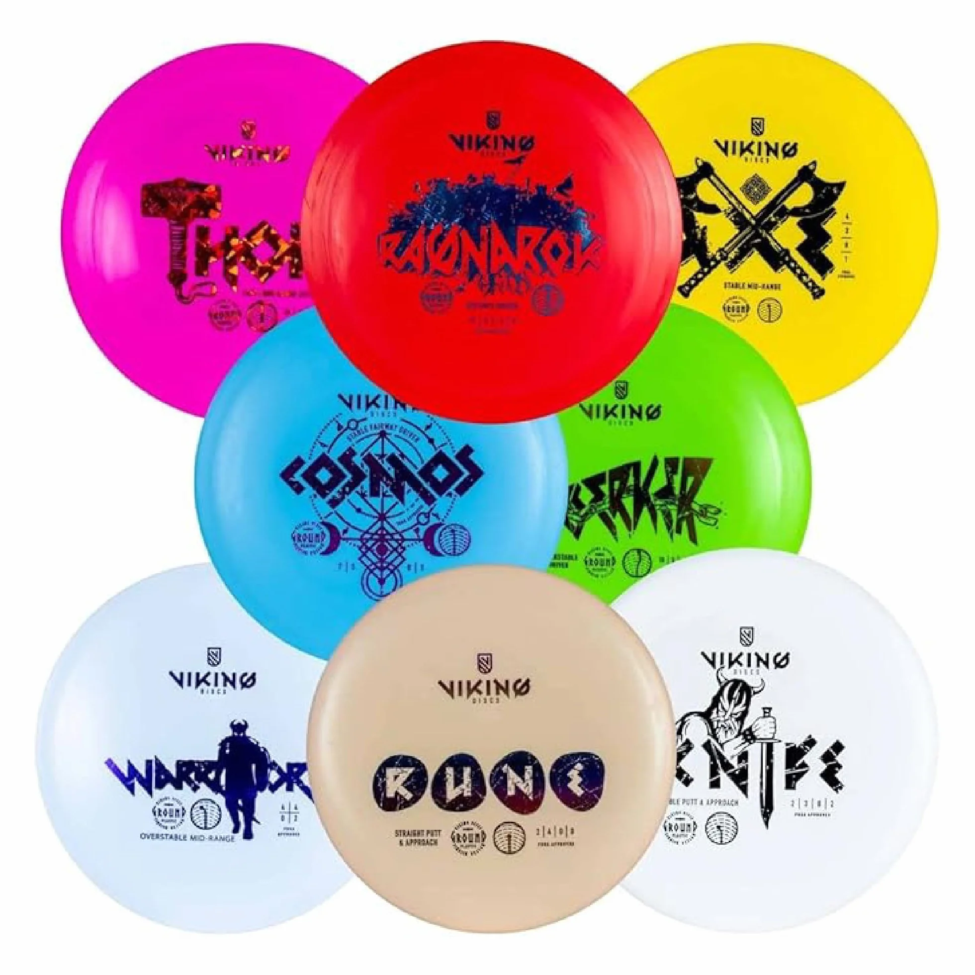 Viking Discs Ground Disc Golf Set 8 Dischi Frisbee Putter Mid-Range Fairway Driver Distance Driver