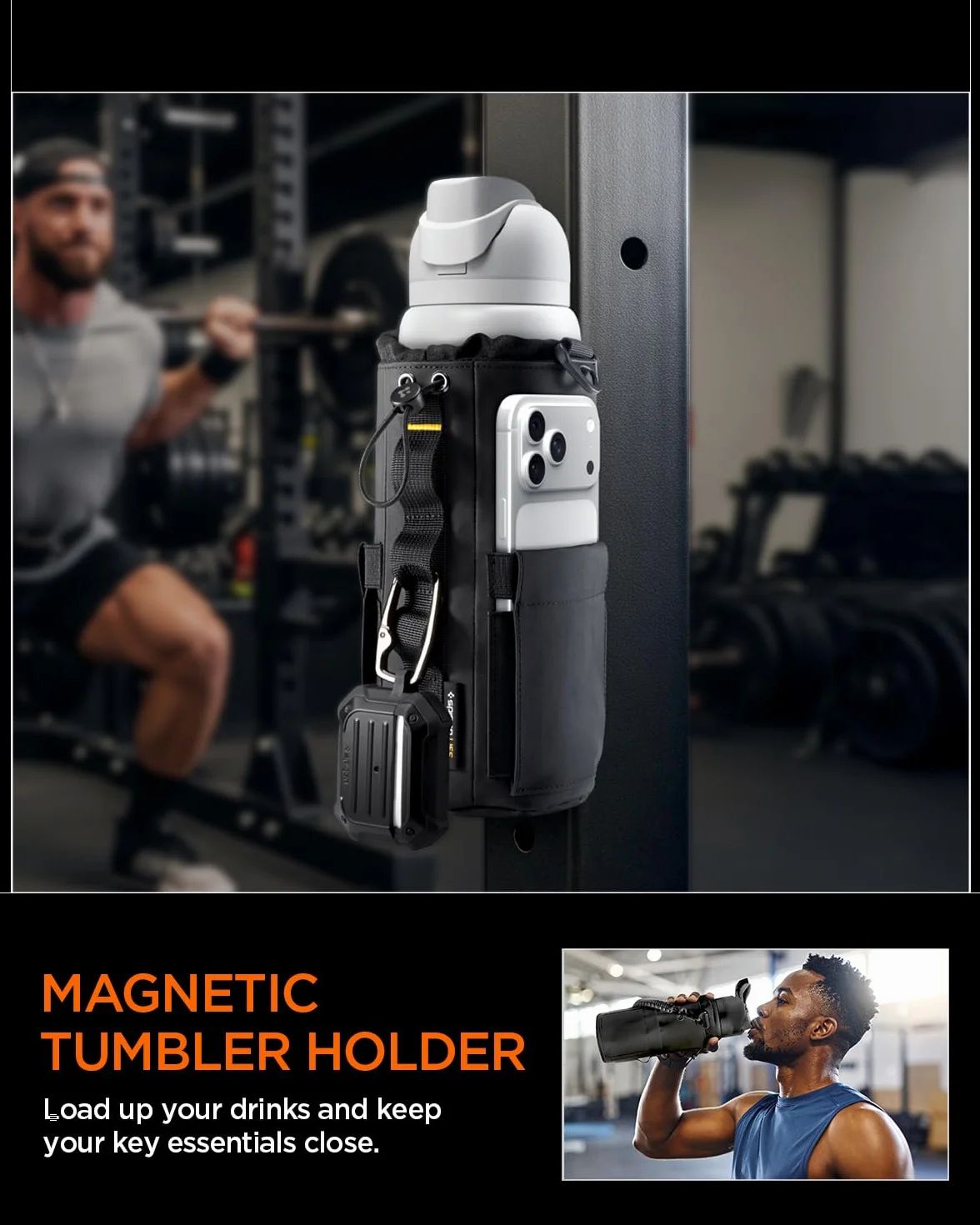 Spigen Life LF500 Borsa Magnetica Palestra Porta Bottiglia d'Acqua Magnetico Gym Accessori Fitness Tumbler Bag Nero