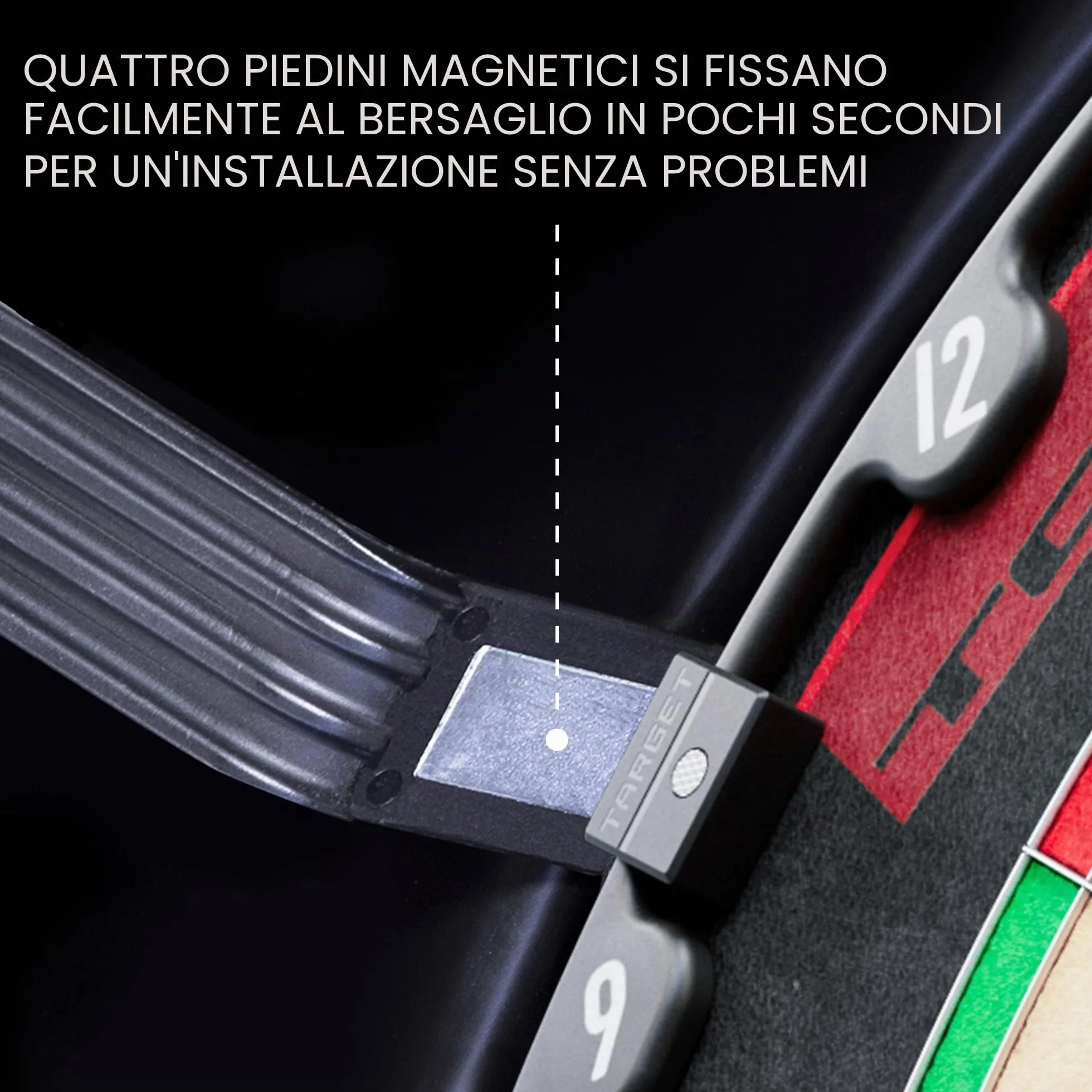 Target Darts Corona Vision Dartboard LED Illuminazione Nero Anello Luminoso Bianco Bersaglio Freccette Piedini Magnetici