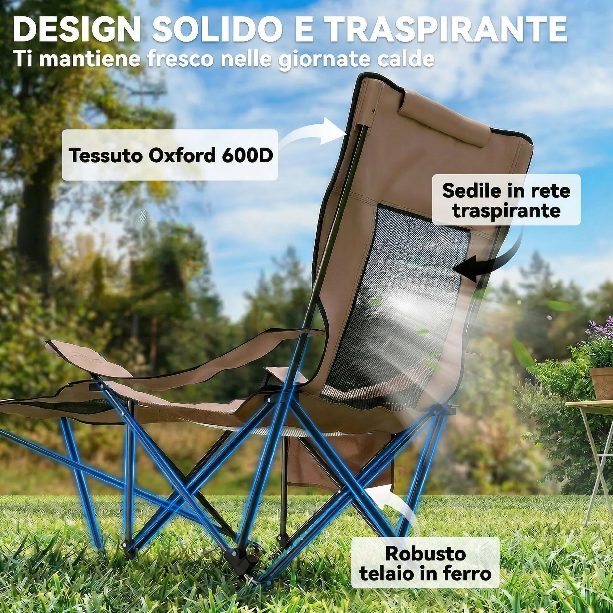 Outsunny Set 2 Sedie da Campeggio Pieghevoli con Poggiapiedi Staccabile, Portabicchieri e Tasca Laterale, Sedie da Giardino in Tessuto Oxford e Metallo, 165x80x90 cm, Marrone e Nero