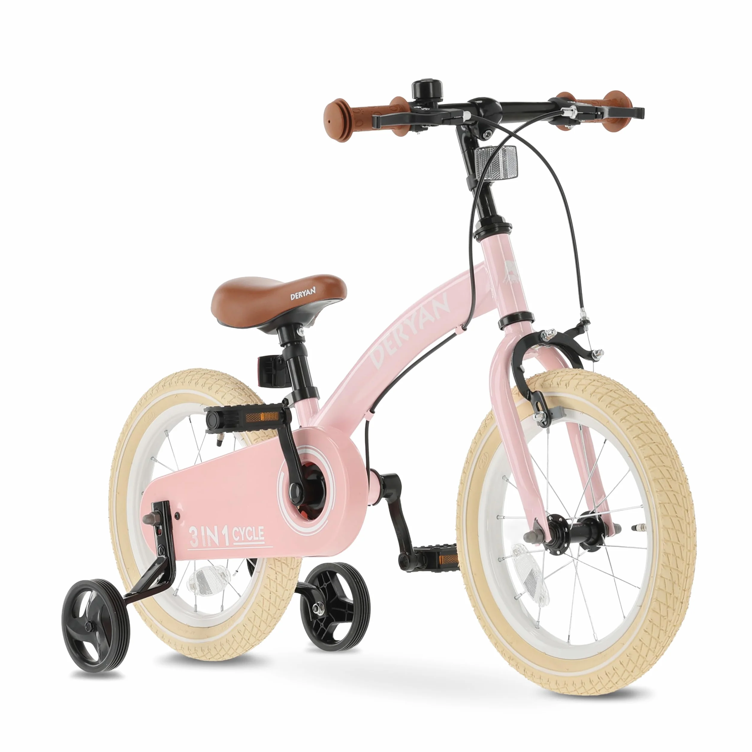 Deryan Bicicletta per Bambini 3 in 1 12 14 16 Pollici con Rotelle e Pneumatici ad Aria