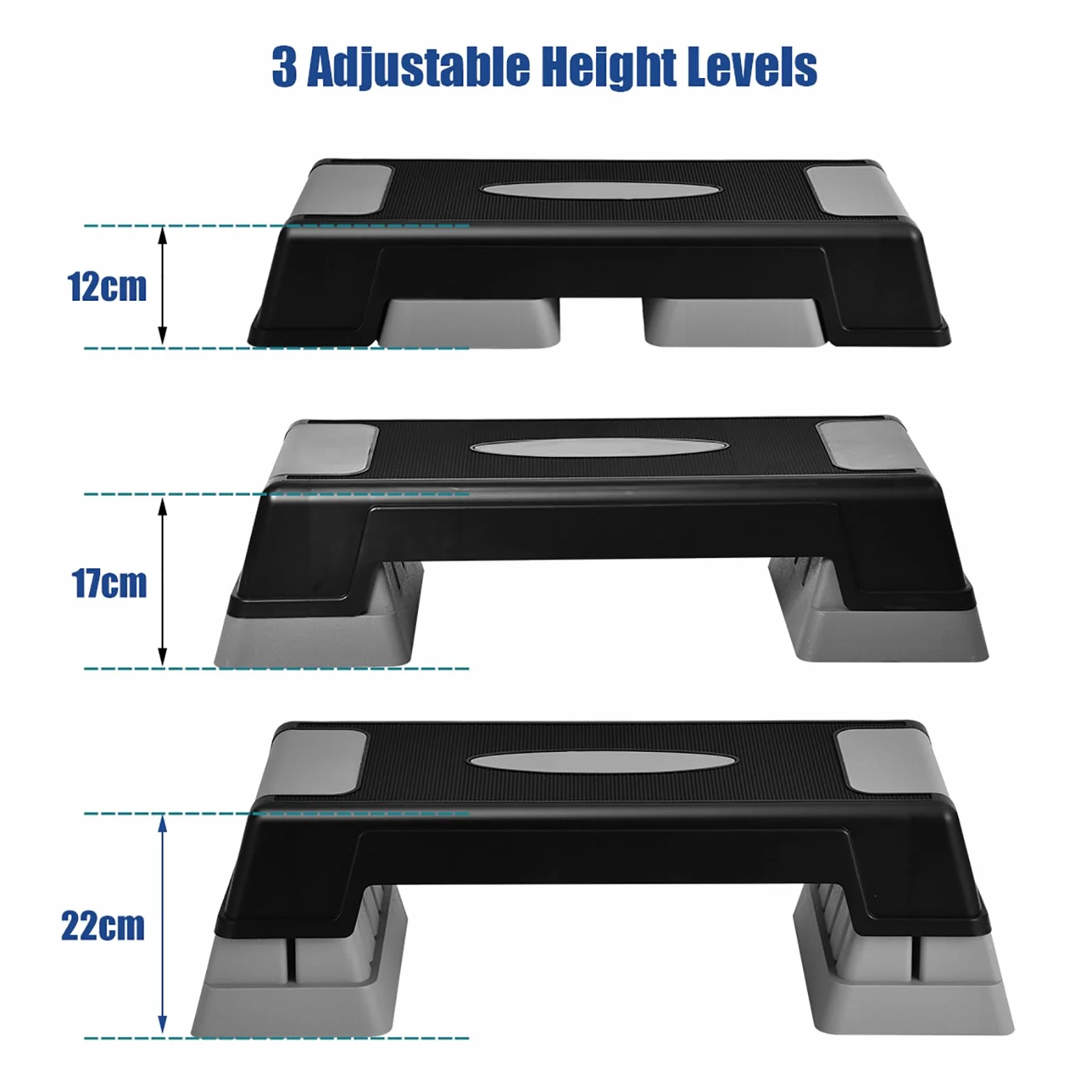 KOMFOTTEU Step Aerobic regolabile 3 livelli antiscivolo 150 kg 71x28x12/17/22 cm