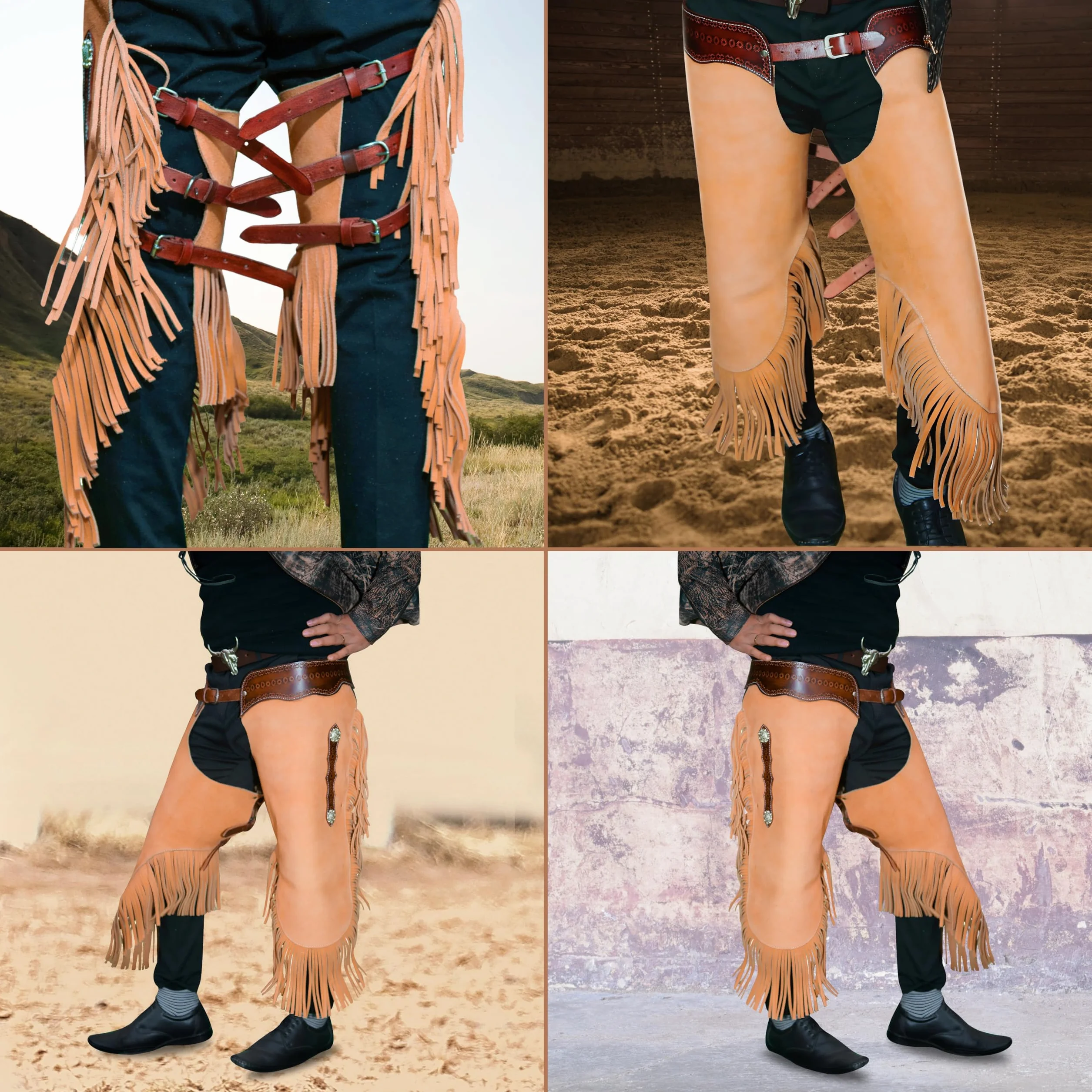 Hulara Chaps Western Cowboy pelle scamosciata per uomo donna con giogo