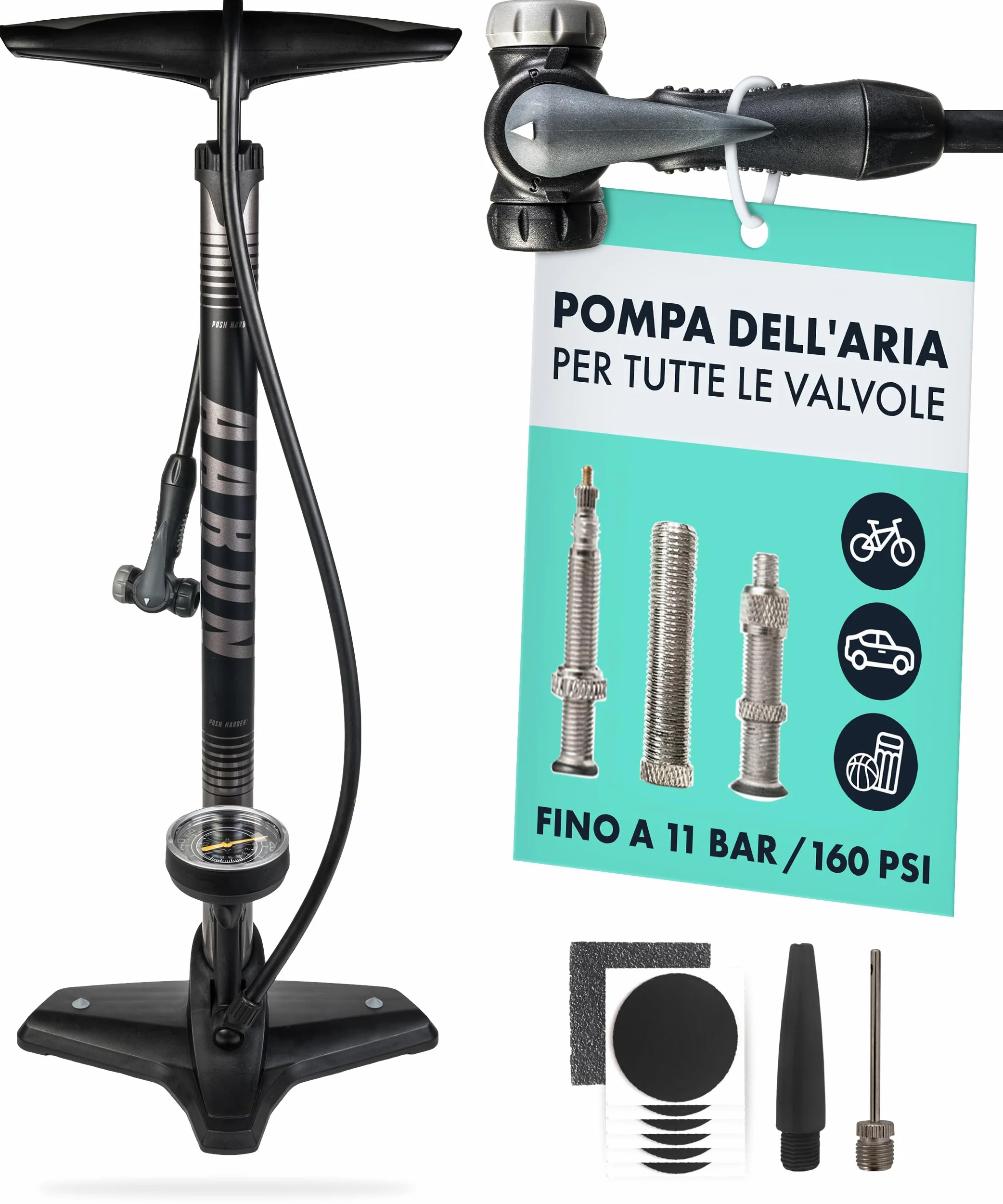 AARON Sport Pompa a Pavimento per Bicicletta Alta Pressione con Manometro per Valvole Bici Elettrica MTB Corsa