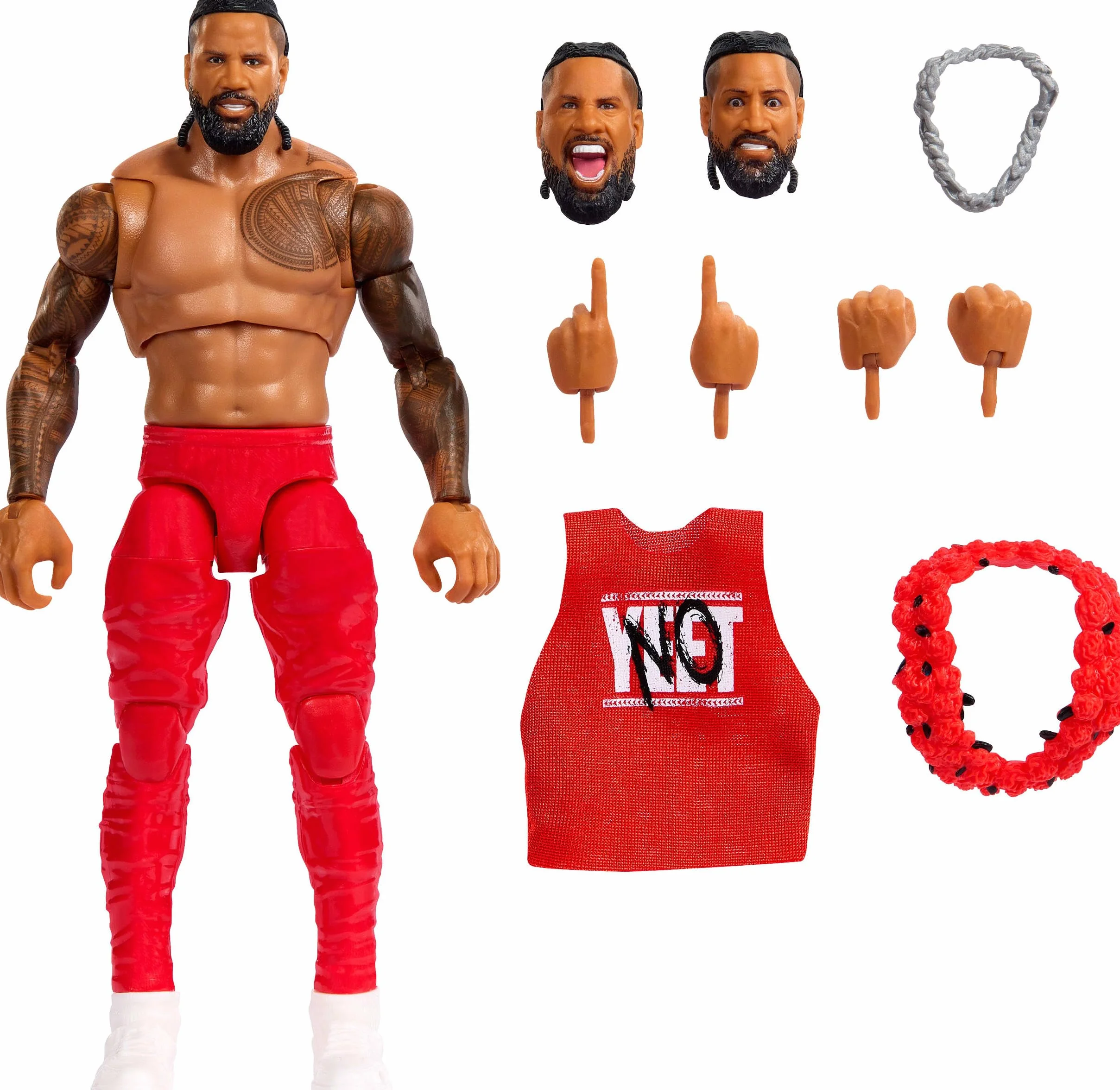 Mattel WWE Ultimate Edition Action Figure Jimmy USO 6" da collezione, teste e mani intercambiabili, 30 punti di articolazione
