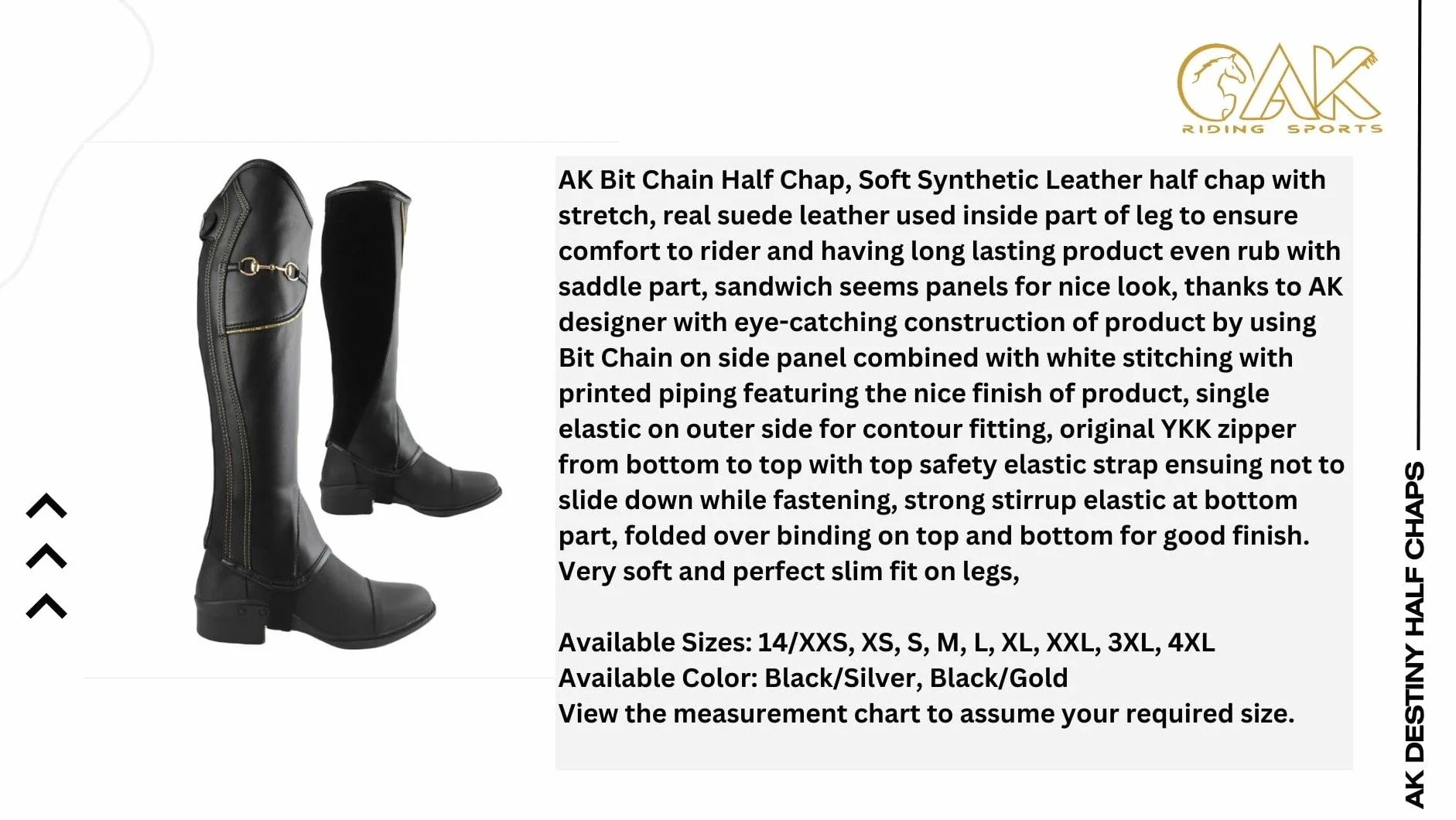 AK Bit Chain Horse Riding Half Chaps Mezza Cappotti with Additional Leather Protection AKRS-1864