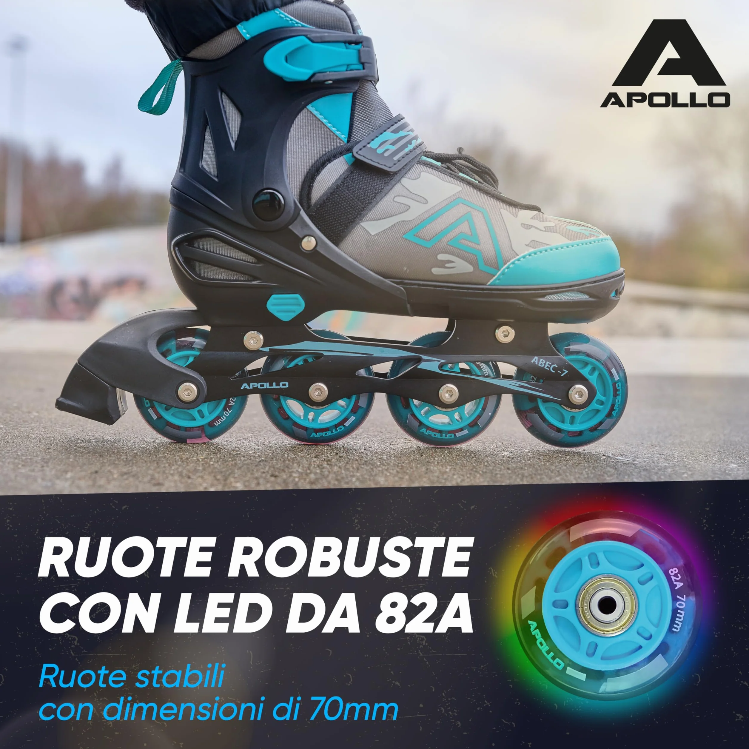 Pattini in linea Apollo Champion regolabili taglia 31-42 per bambini e adulti