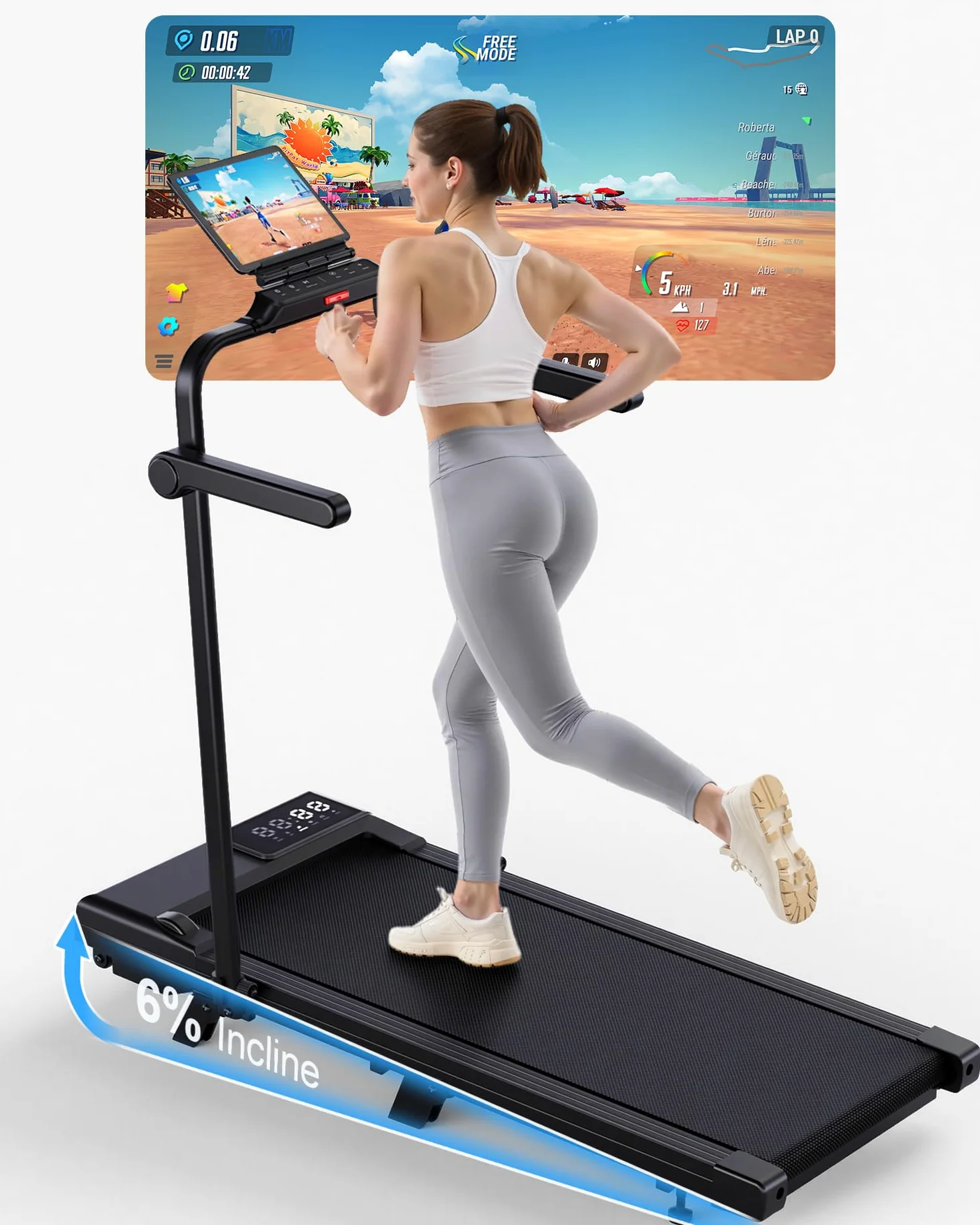 Superun Raceable Tapis Roulant per Indossabili High-tech, Walking Pad Pieghevole da 136KG con Controllo APP, Tapirulan per Casa con gare multi-corridori