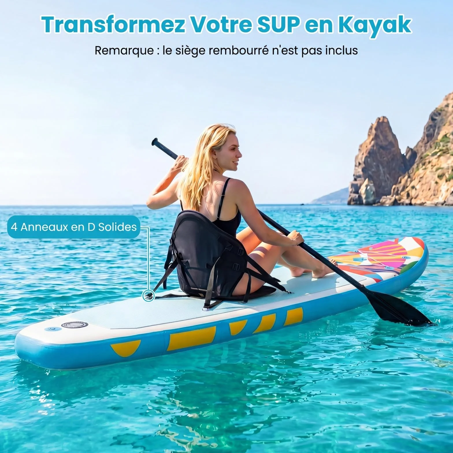 HOMASIS Tavola da SUP Gonfiabile, Paddle Board con Pompa Manuale, 3 Pinne Rimovibili, 336 x 77 x 16 cm