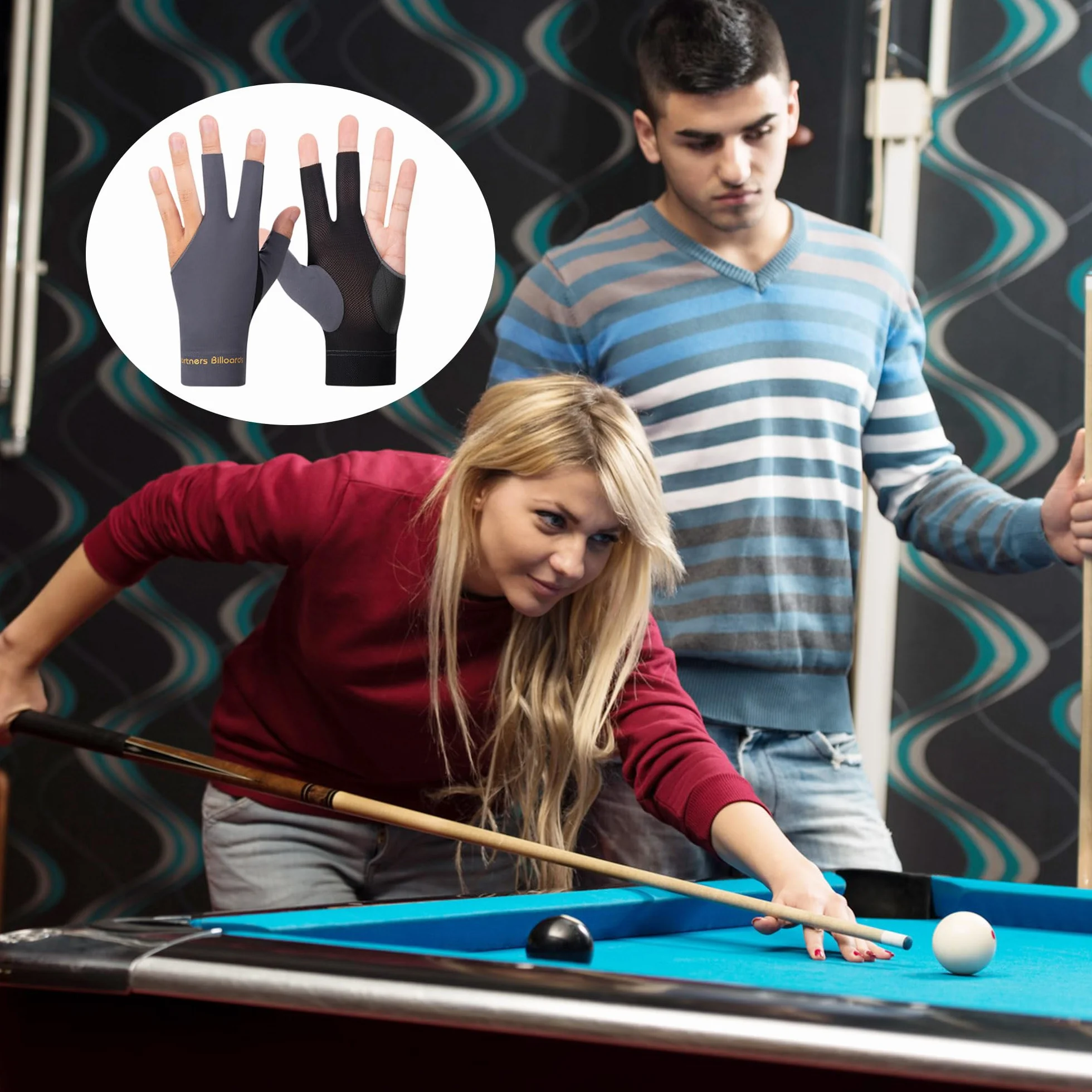 Guanti da biliardo 2 Pezzi con 3 dita antiscivolo per stecca snooker