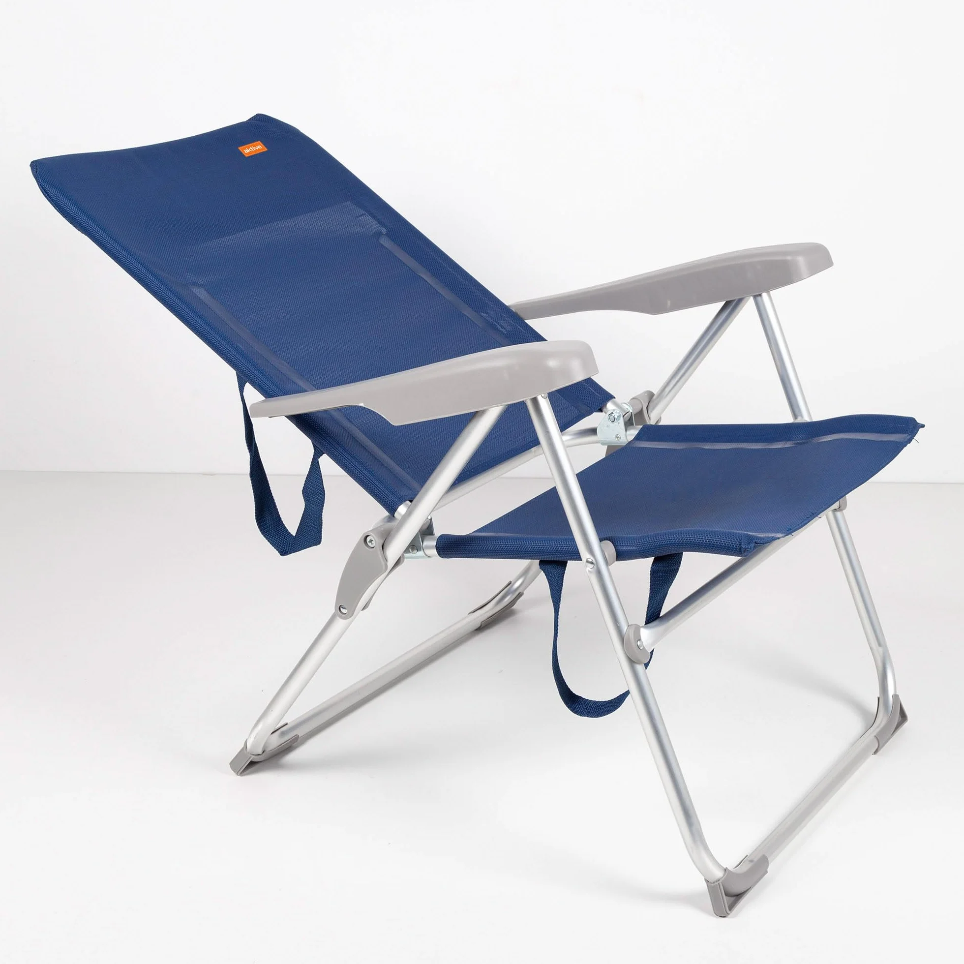 AKTIVE Sedia da spiaggia pieghevole reclinabile 6 posizioni blu navy 47x60x94cm alluminio 110 kg