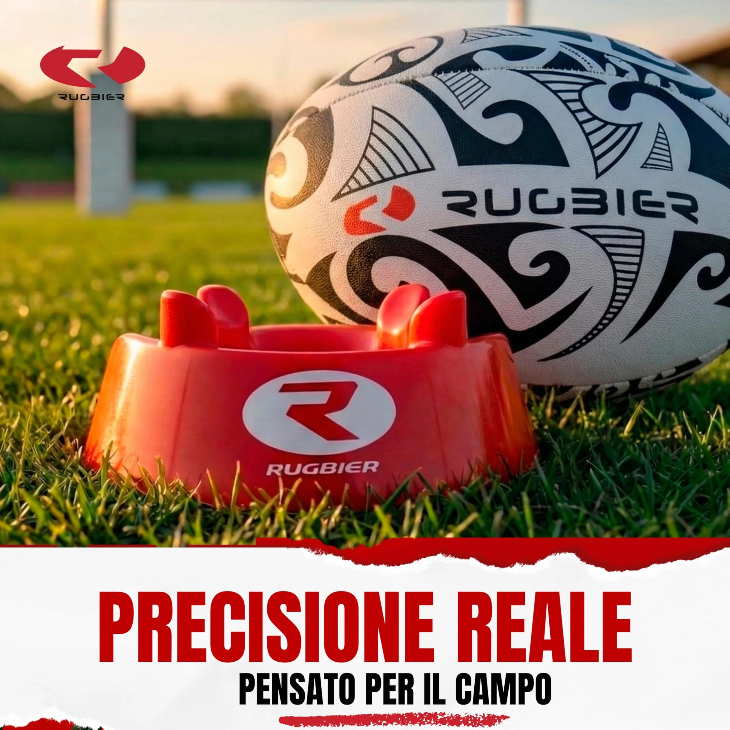 Tee da Rugby Professionale Standard Rosso – Supporto per Calci e Allenamento