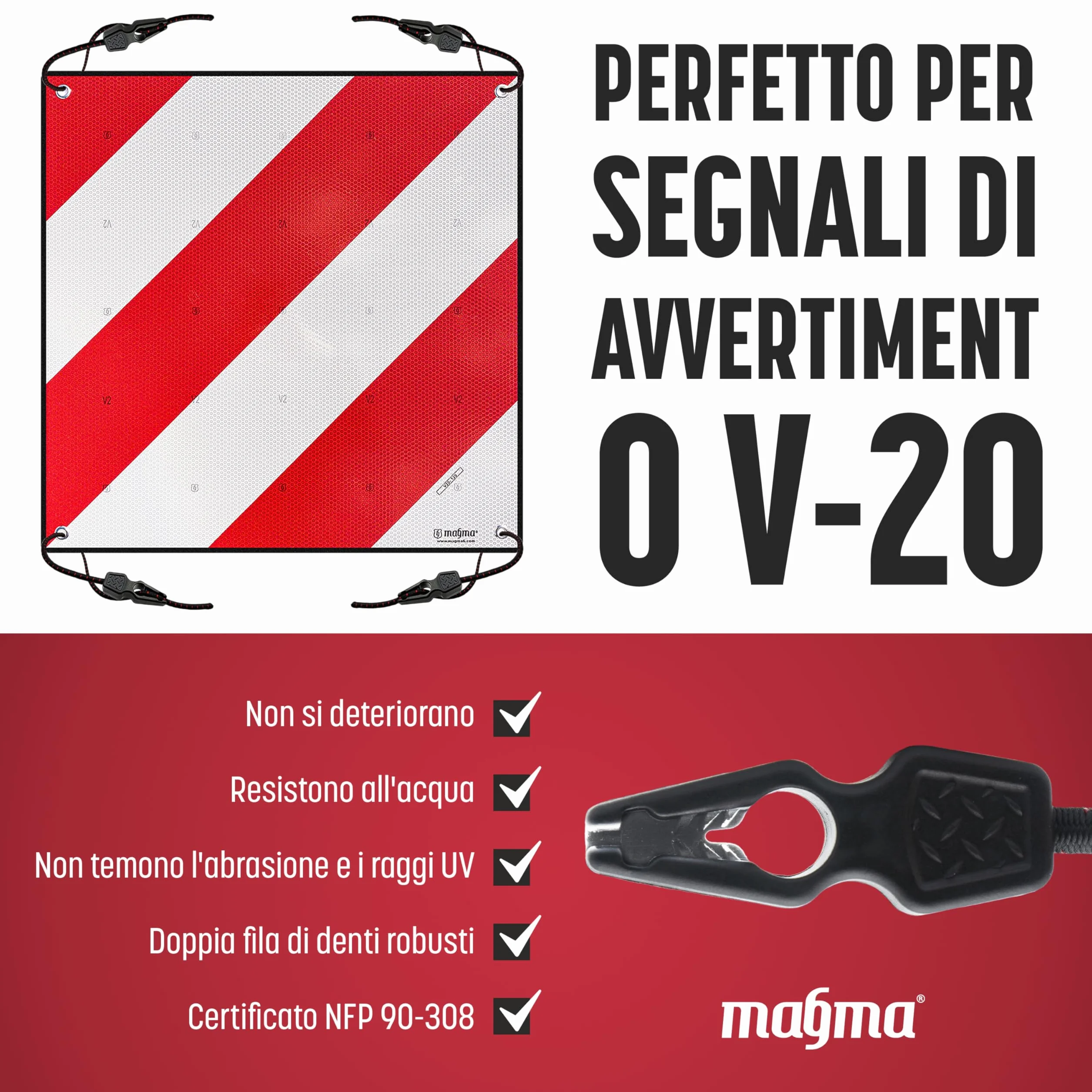 Magma 4 Cavi Elastici per Cartello Carichi Sporgenti 50cm Portabici Bici Moto Ganci Fissaggio