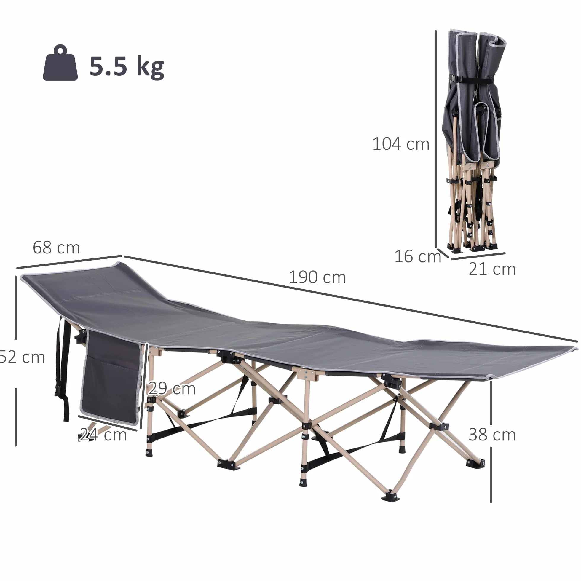 Outsunny Feldbett Campingbett mit Aufbewahrungstasche, Stahl Oxford 190x68x52 cm
