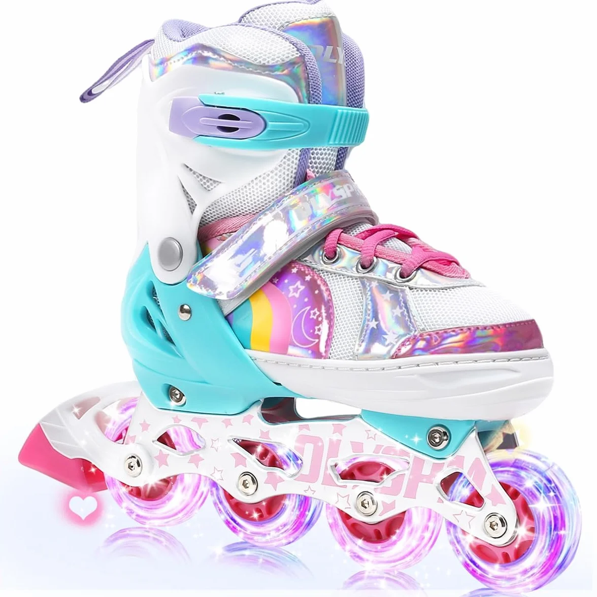 Pattini in Linea Bambina luminosi regolabili,unicorno arcobaleno,Pattini a rotelle con Tutte Ruote LED per Principianti Bambini,Regalo di Natale