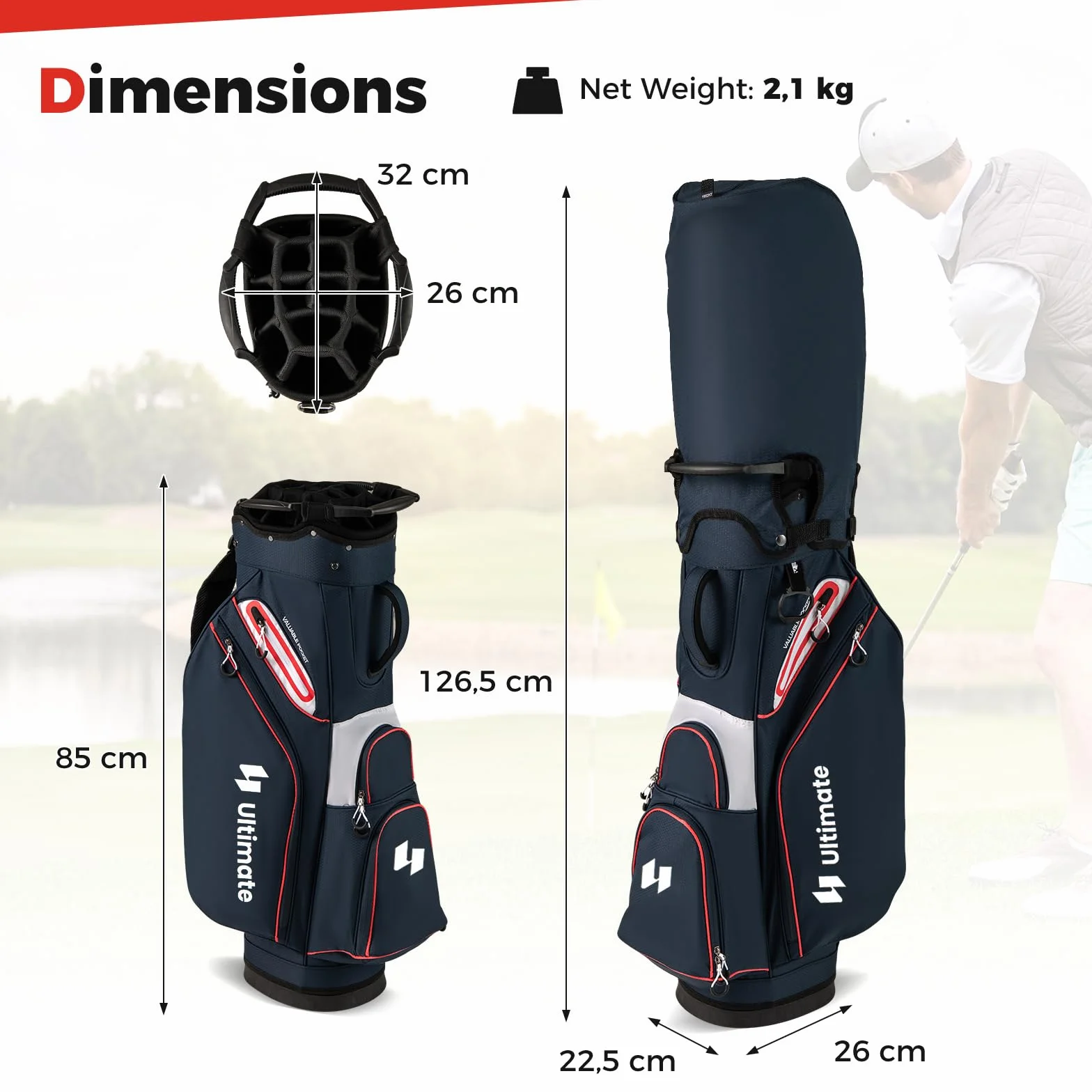 LIFEZEAL Borsa da golf 14 scomparti 6 tasche cappuccio antipioggia tracolla regolabile