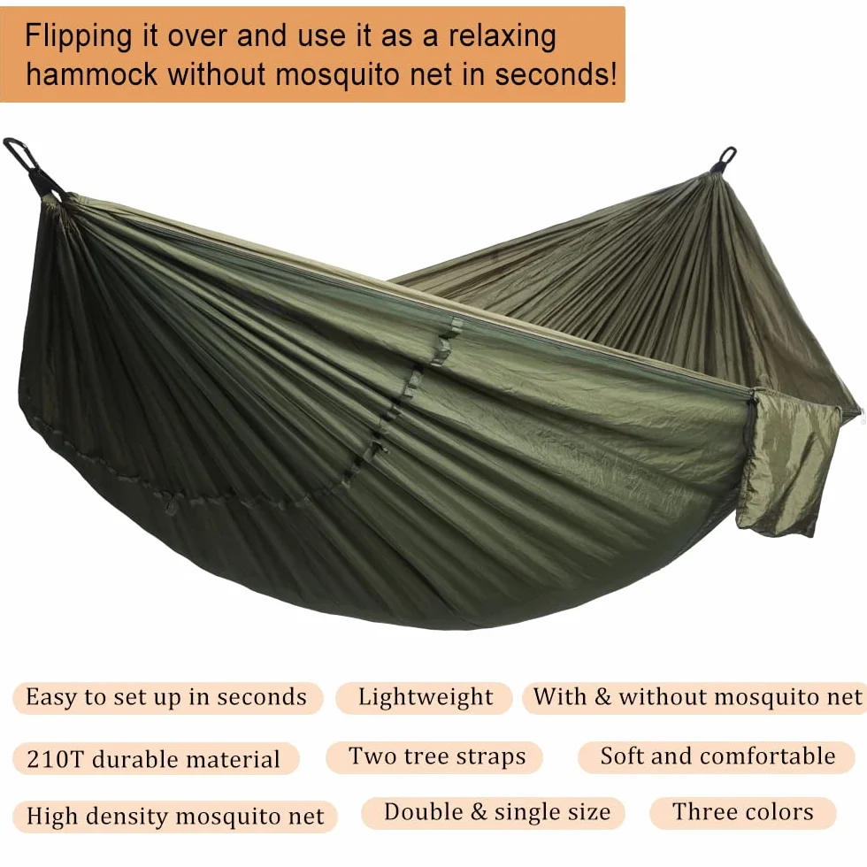 AnorTrek Amaca da Campeggio con Zanzariera Doppia e Singola 260x140 cm Army Green